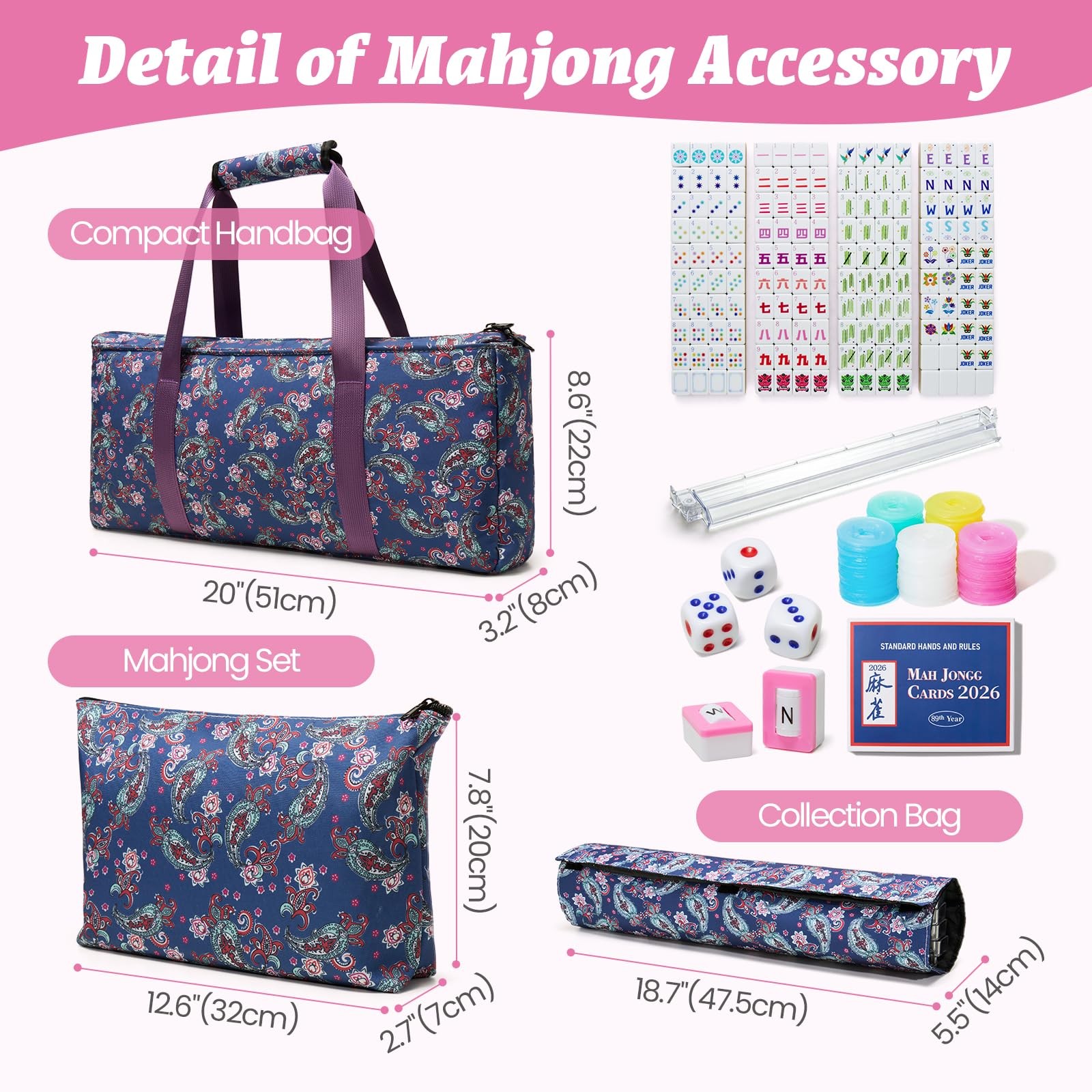 Ikowo American Mahjong Tile Set(4 Layer), 1.2”Mahjong Tile Set with Carrying …