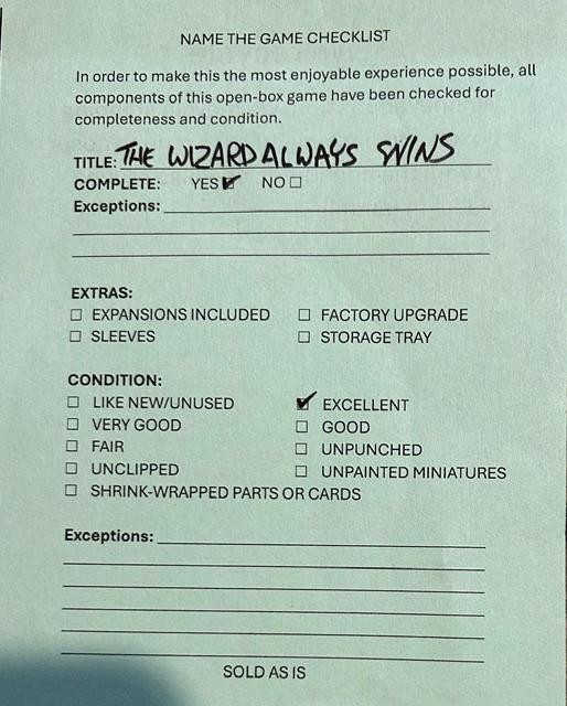 The Wizard Always Wins COMPLETE OPEN BOX game Big G Creative