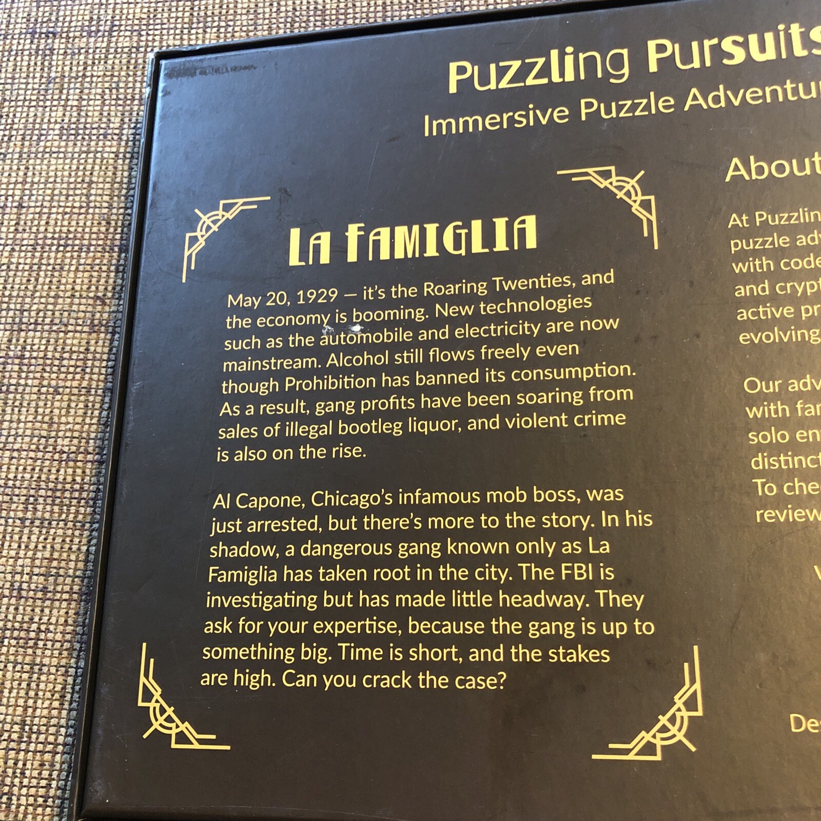 Puzzling Pursuits La Famiglia Mafia Prohibition Escape Game Al Capone Nice