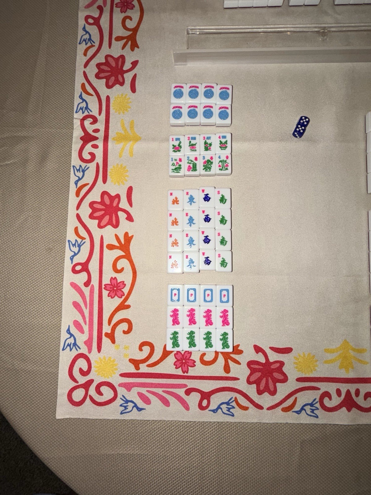 Mah Jong Complete Set w/ Racks, pink sparkle Tiles & 2 Dice (no bag)
