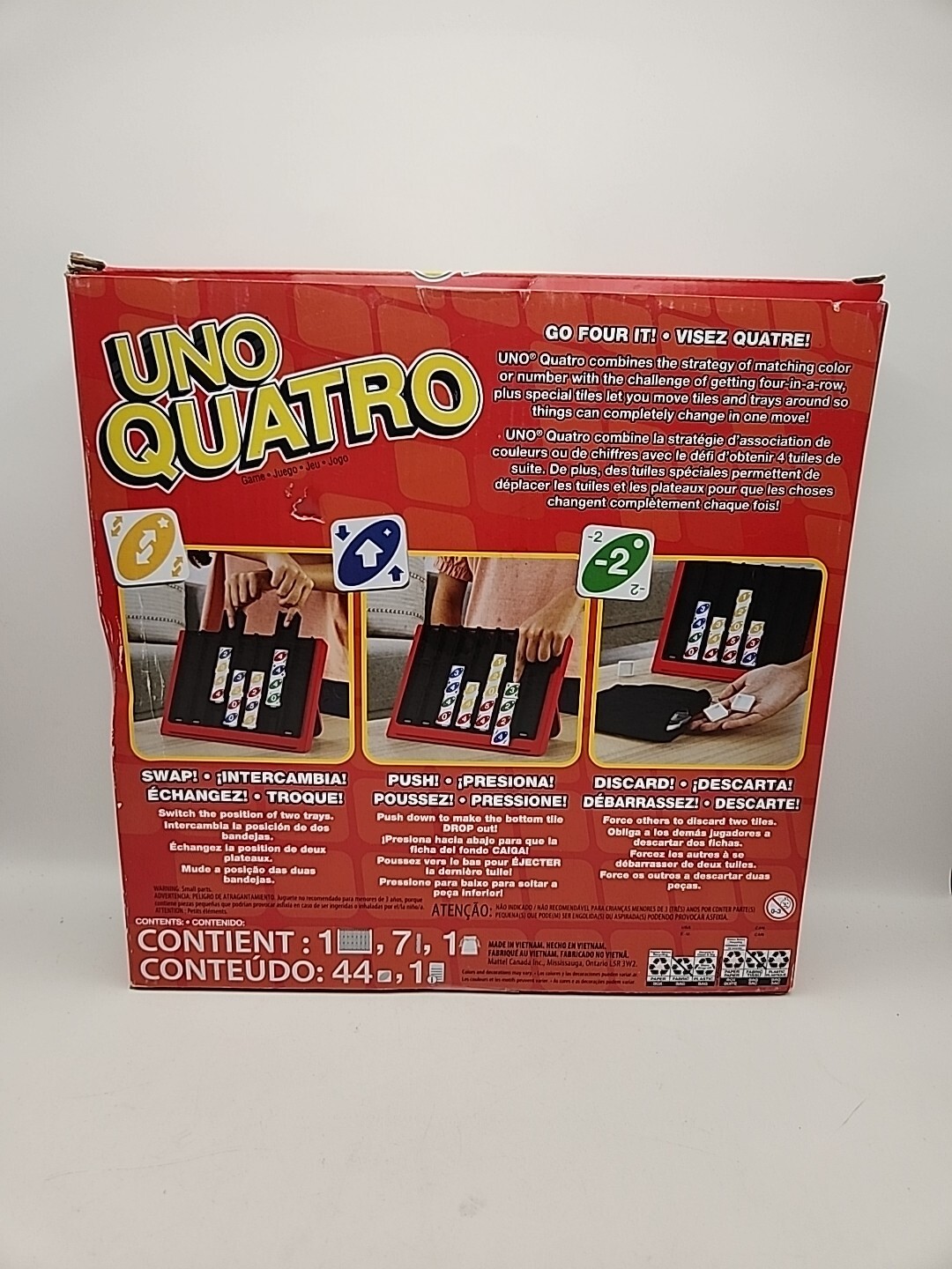 Uno Quatro Game Drop & Swap Family Party Game Board Games Toy Age 7+