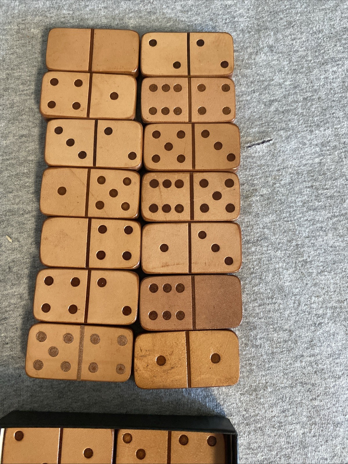 Nice In box Leather And Wood Deer Antler Dominoes-Rare