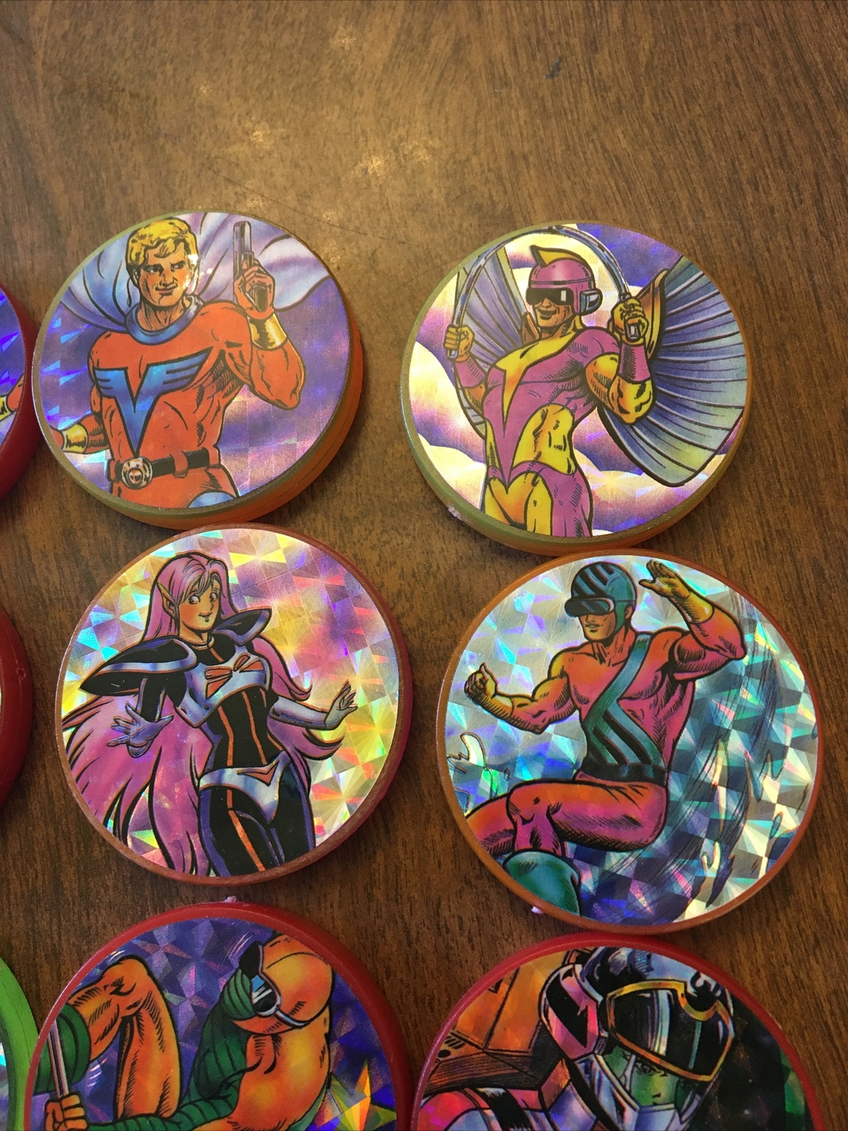 10 Vintage Plastic Slammers Pog Comic Anime Pogs Lot Jimbo Cartoon Diff Colors