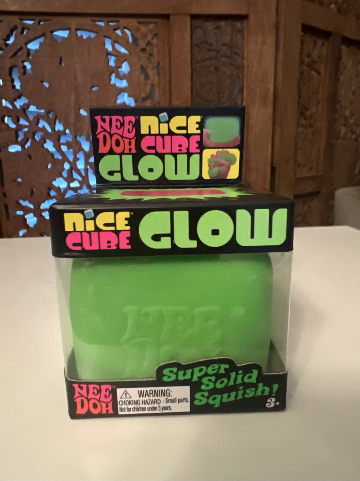 Nee Doh Schylling Needoh Nice Cube GLOW Authentic Toy GREEN New in Sealed Box