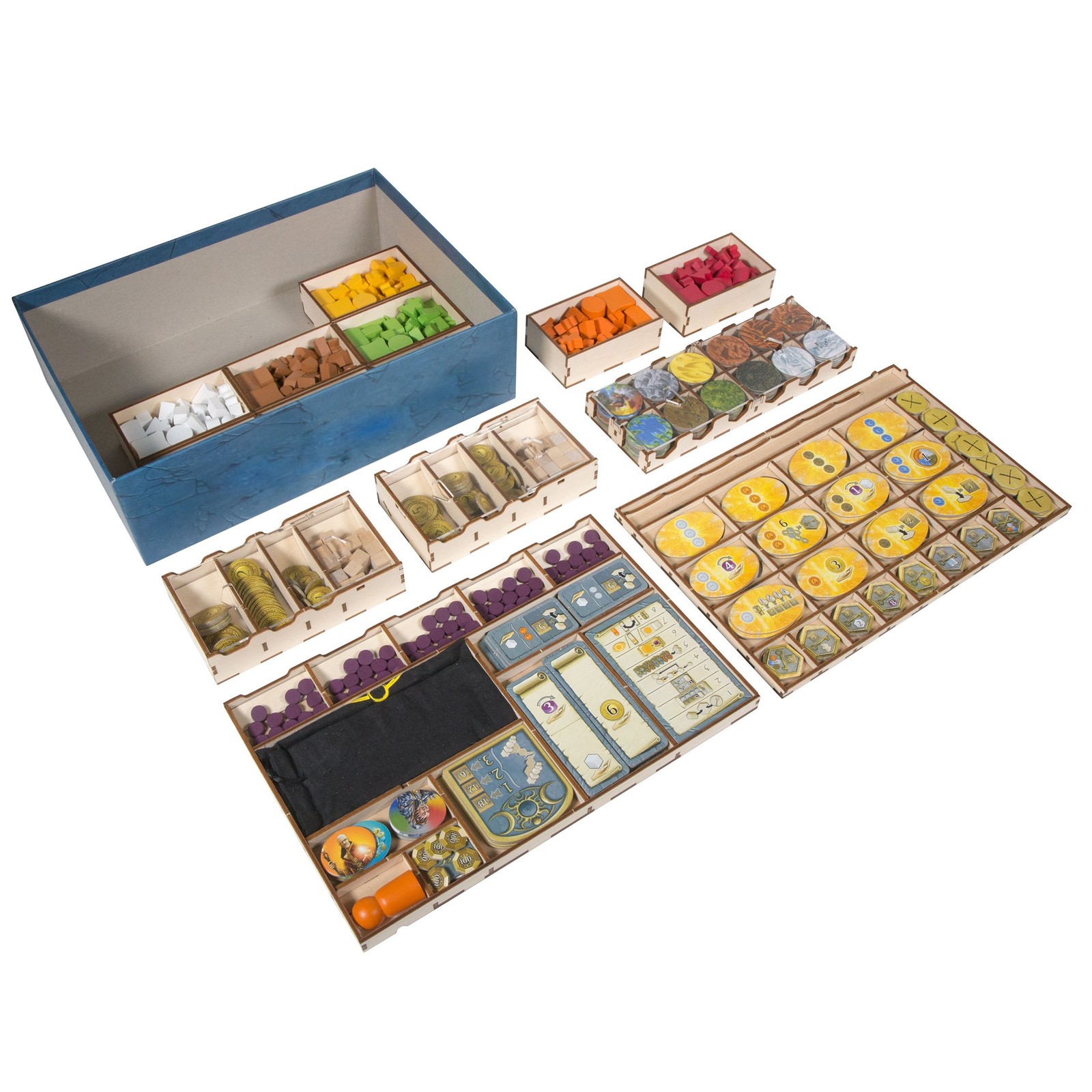 Terra Mystica Game Organizer – Wood Storage Box with Multiple Trays