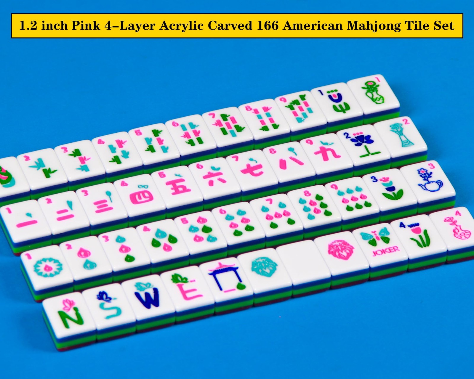 YANMEIYA 4 Layer Mahjong Tile Set 1.2-inch Acrylic American Mahjong Set 166 M…