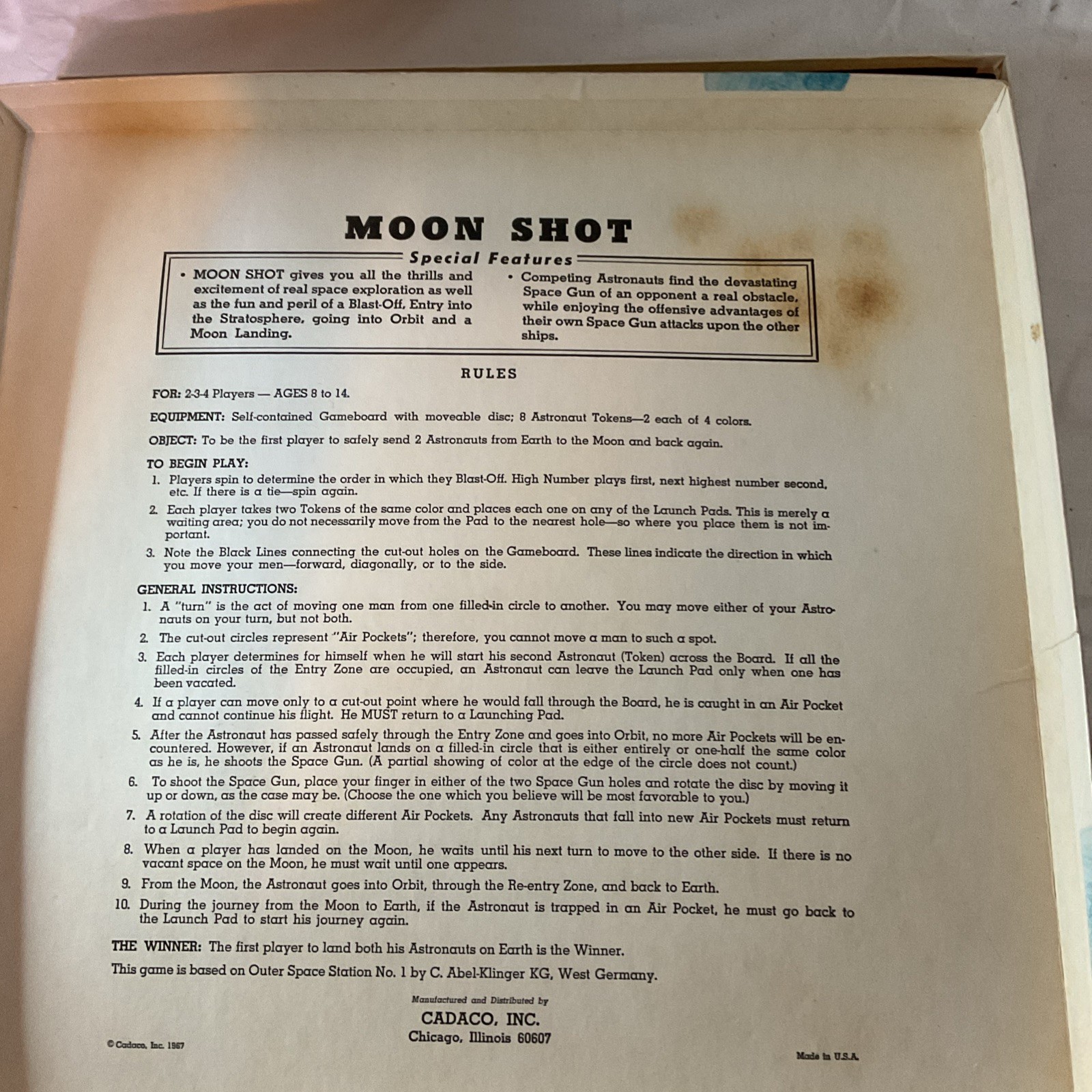 Moon Shot Cadaco 1967 Board Game Complete 269 Mr Fun Ages 8-14 Space Sci Fi