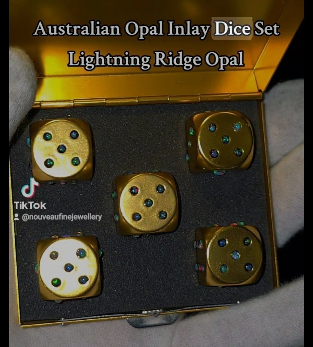 Lightning Ridge Opal Inlay Dice Stainless Steel High Quality Black Crystal Opal