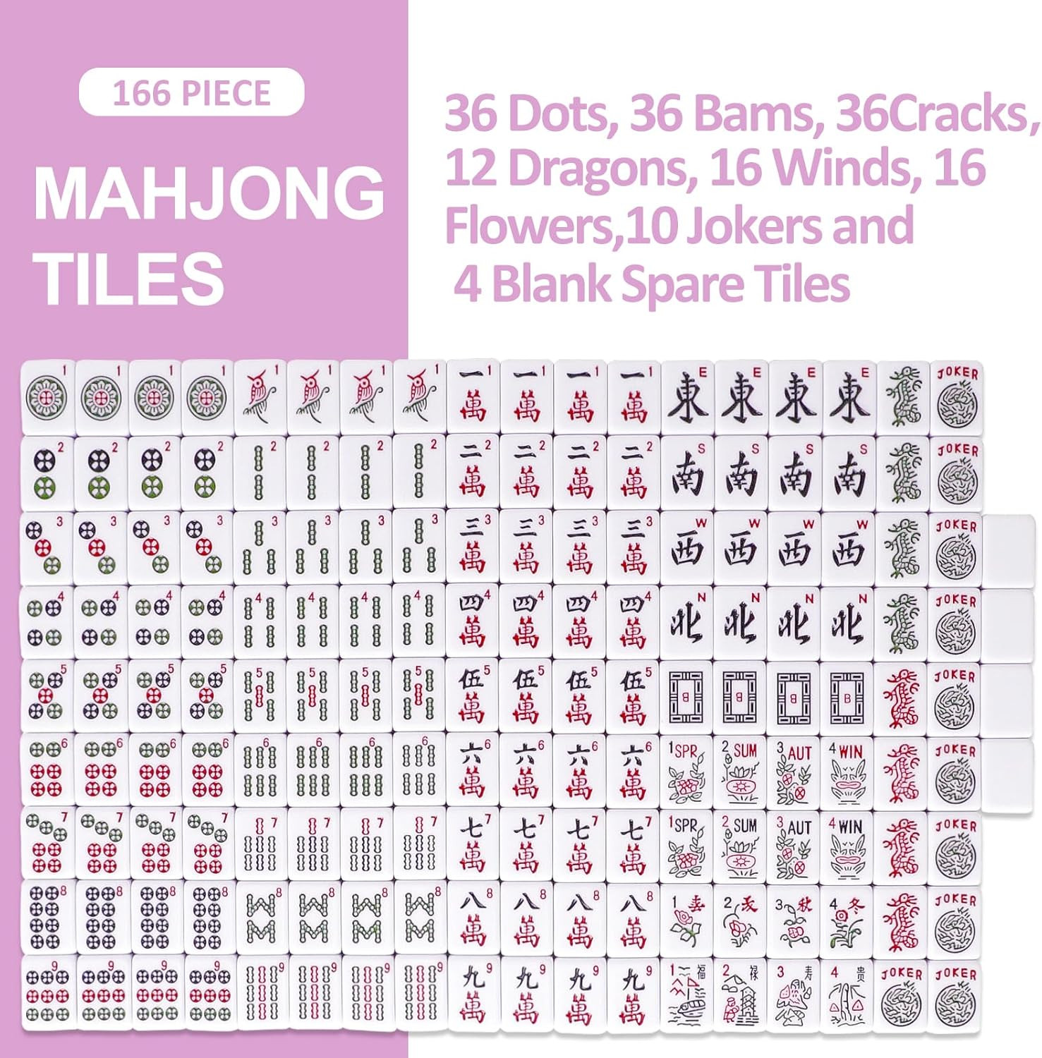 American Mahjong Tile Set 166 Pink Back Tiles 1.2 Inch Tiles Only Game Set