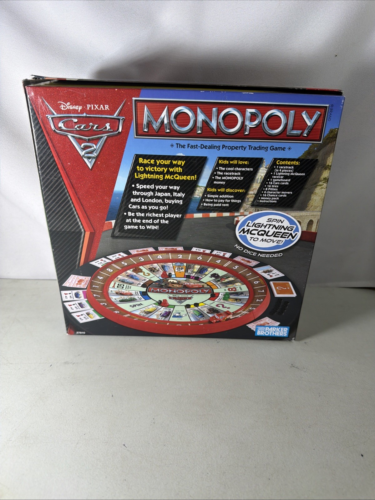 Disney Pixar Cars 2 Monopoly Game Lightning McQueen Racetrack Game COMPLETE