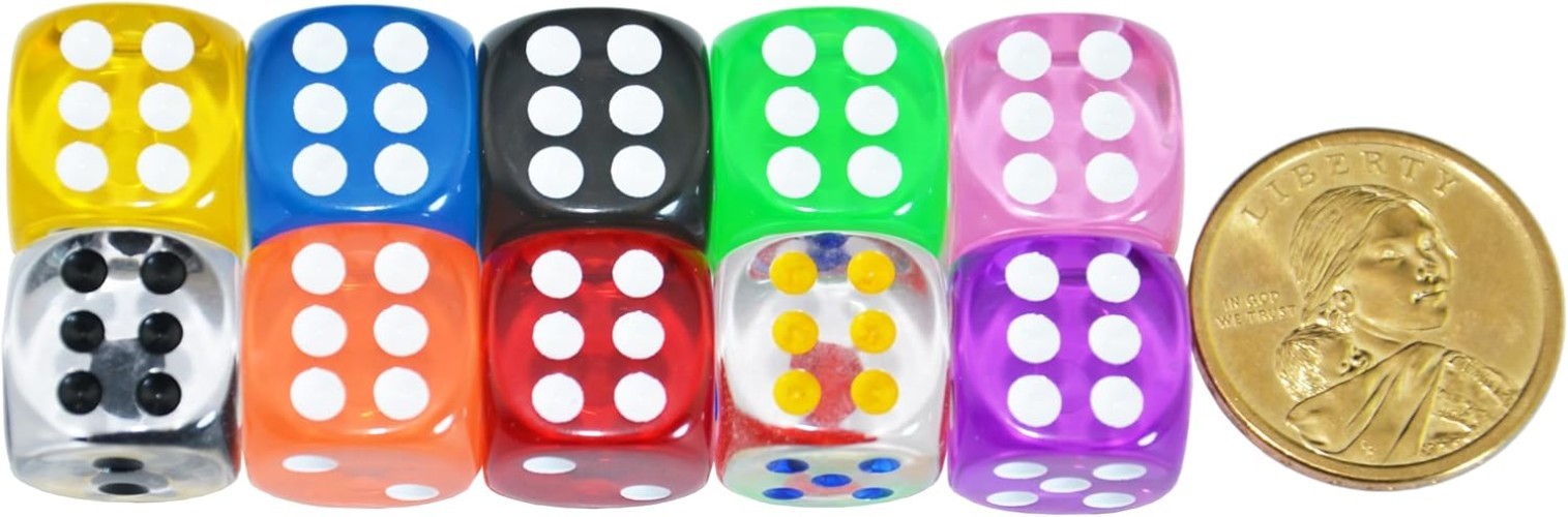 16mm Transparent D6 Dice Set – 10-piece Collection for Tabletop Roleplaying