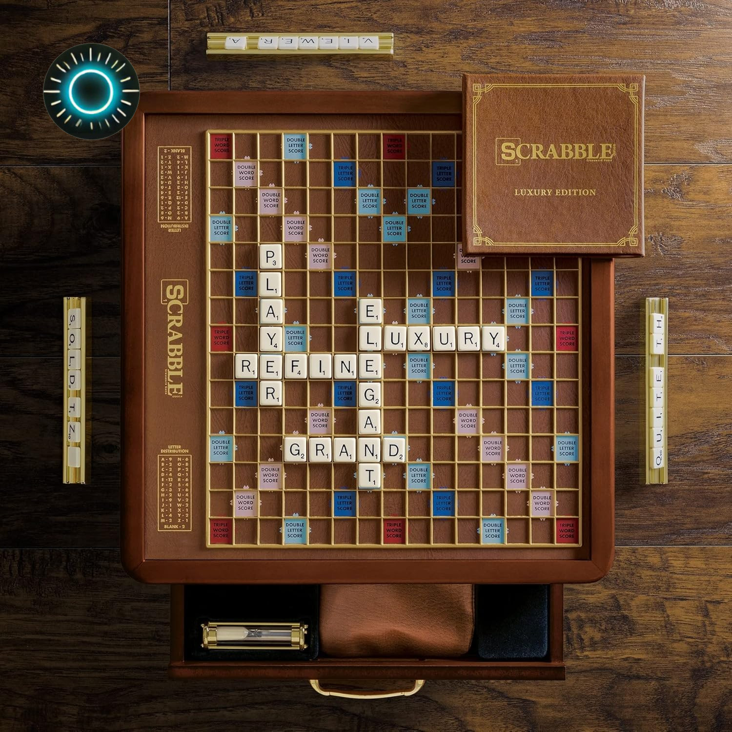 Scrabble Luxury Edition with Rotating Wooden Game Board 100 faux ivory SCRABBLE