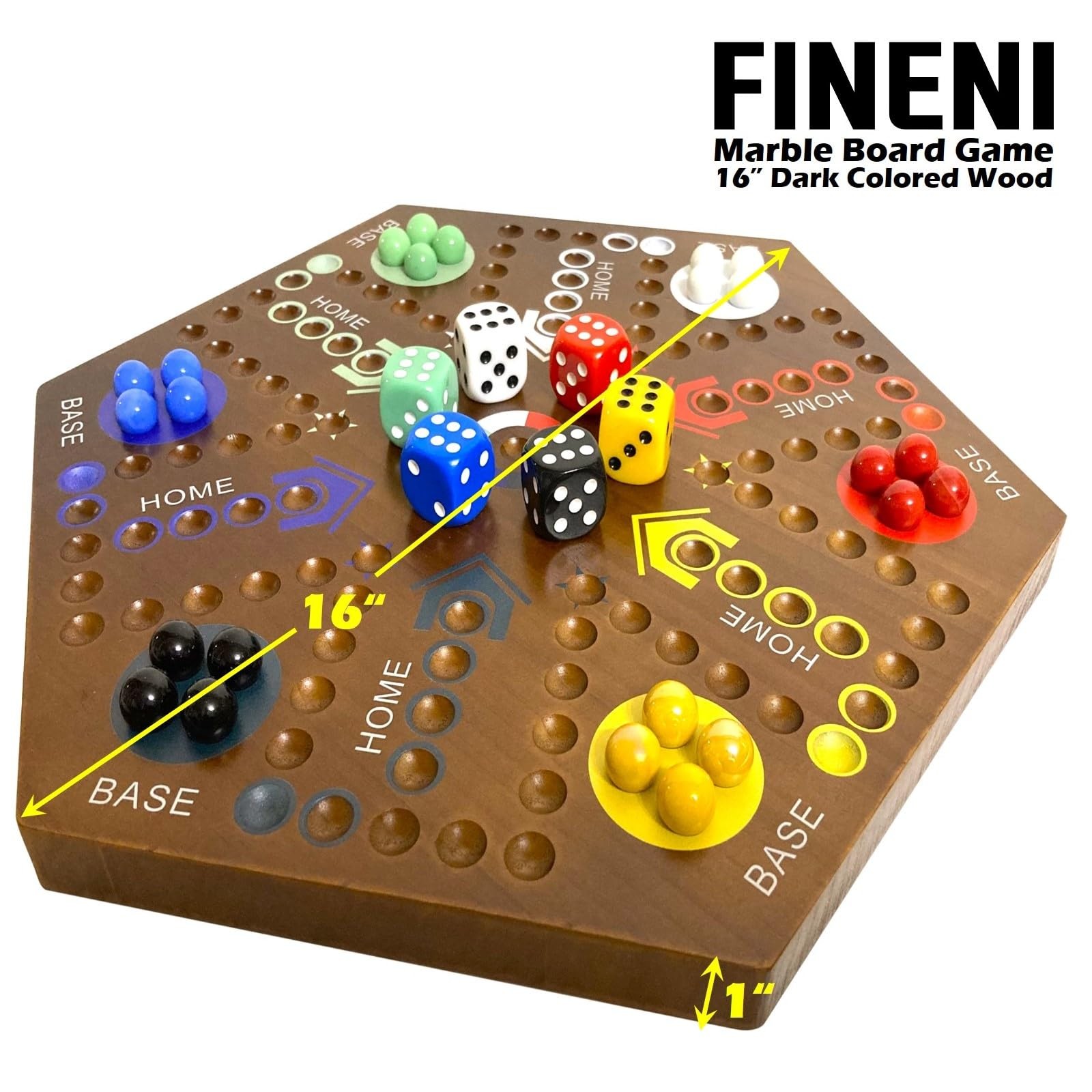 Wooden Board Game Dual Sides Fast Track 2 to 6 Players 6 Colors 30 Marbles 6