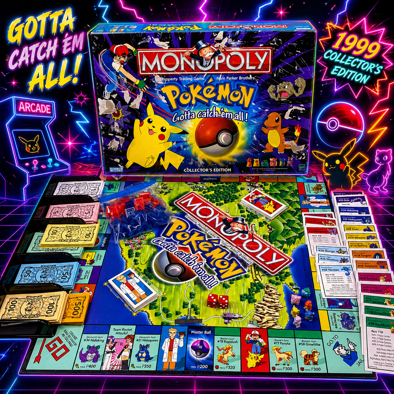 Vintage 1999 Pokemon Monopoly Collector’s Edition COMPLETE Nintendo Board Game