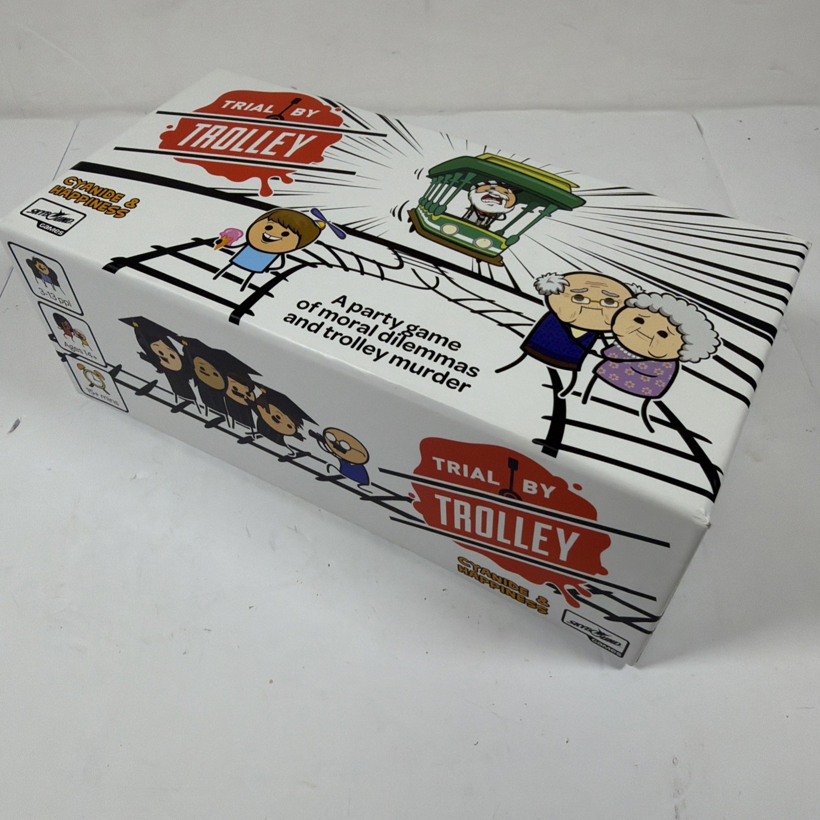 Trial by Trolley Party Game Adult Card Game Moral Dilemmas and Murder Open Box