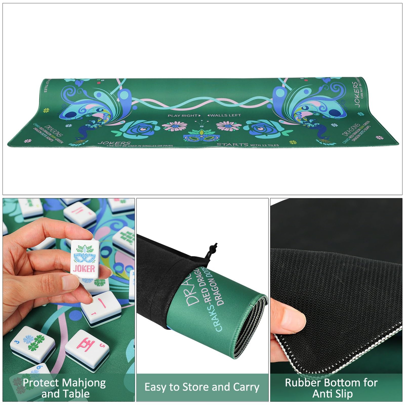 Printed American Learning Mahjong Mat 33”x33” with Black Carrying Bag, AntiSl…