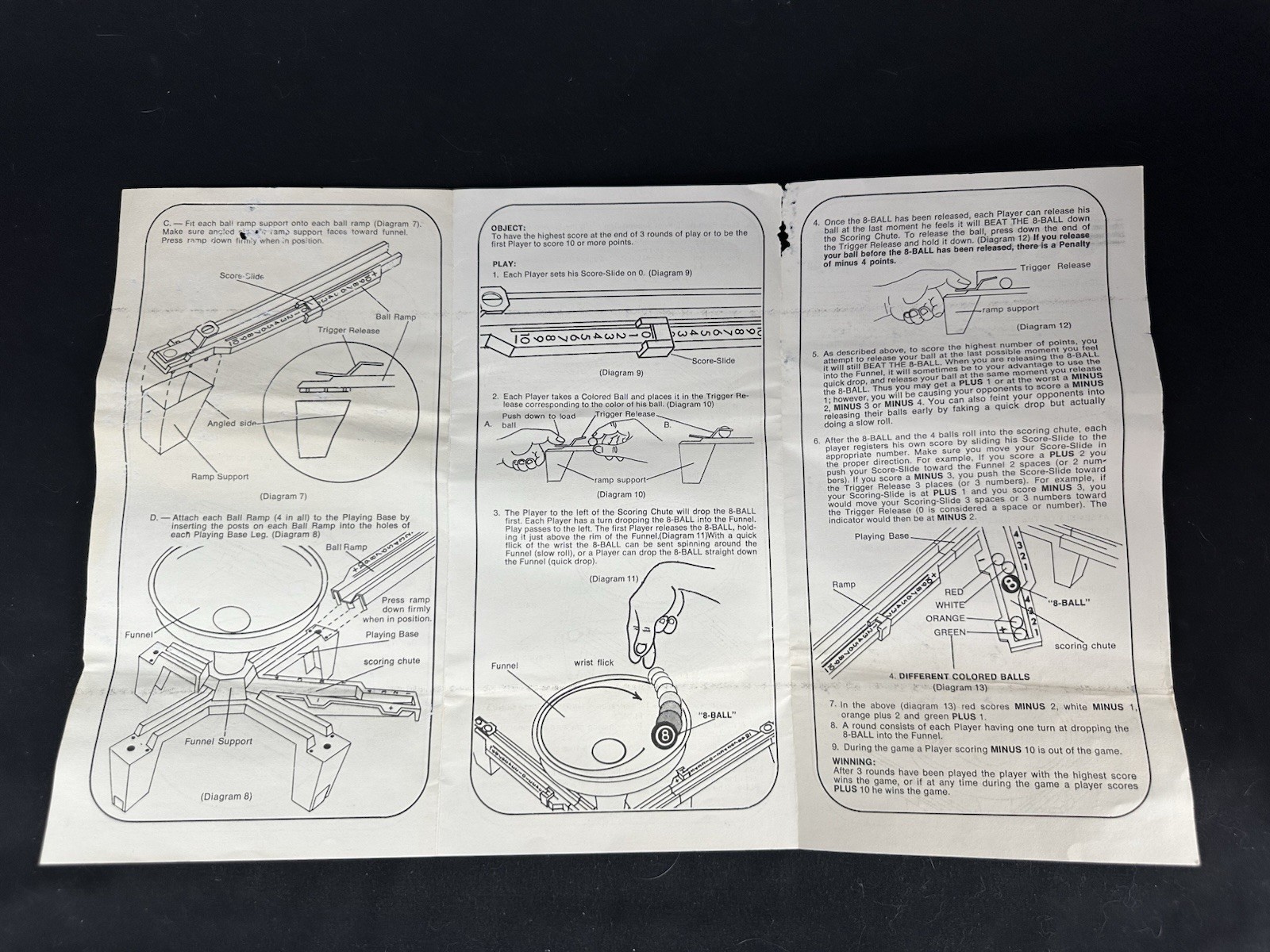 VTG 1975 Ideal Beat The 8 Ball Game – Original Replacement Instruction Manual