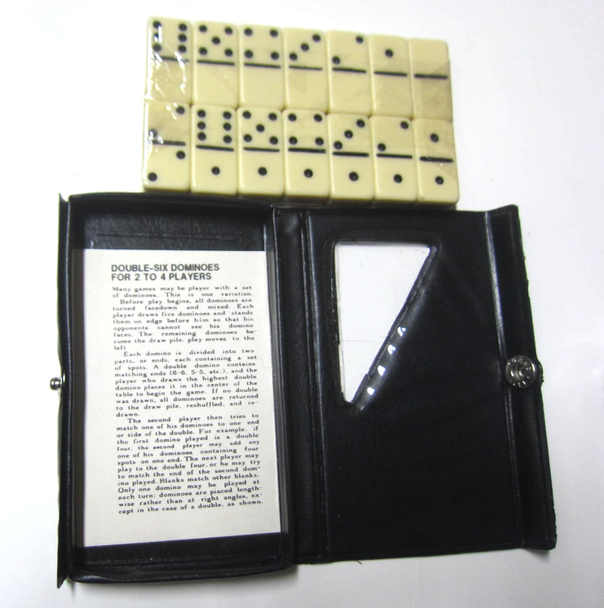 Excite Double Six Dominoes Set of 28 Travel Size Black Vinyl Case Instructions