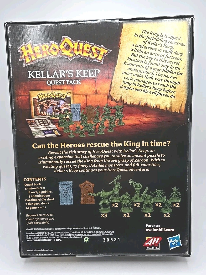 Avalon Hill HeroQuest Kellar’s Keep Board Game Expansion Pack Miniatures Hasbro