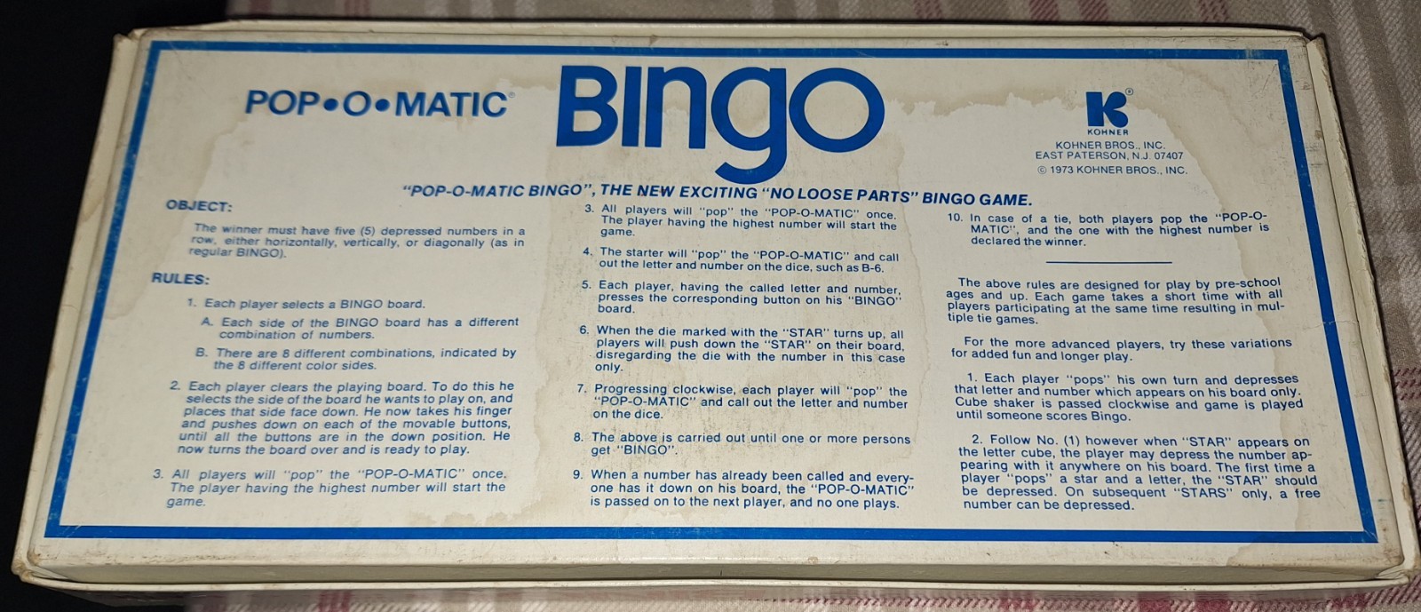 Vintage Gabriel Boardgame Bingo with Pop-O-Matic Box 1973