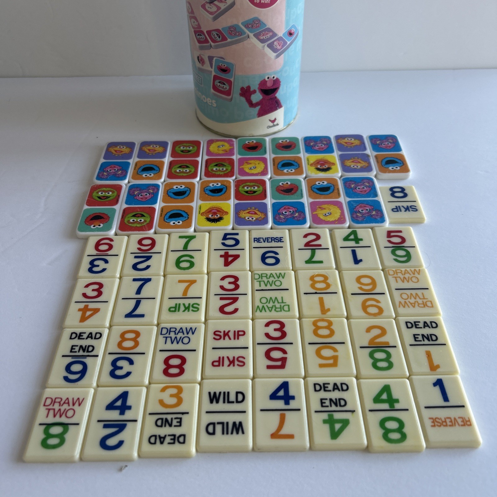 VTG Sesame Street ELMO Picture Dominoes In A Tube Matching Game 2007 & Numbers