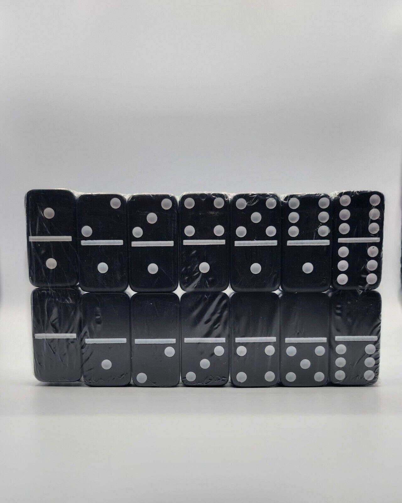 Dominoes Double Six Jumbo Set of 28 Black title w/White Dots (US Seller)