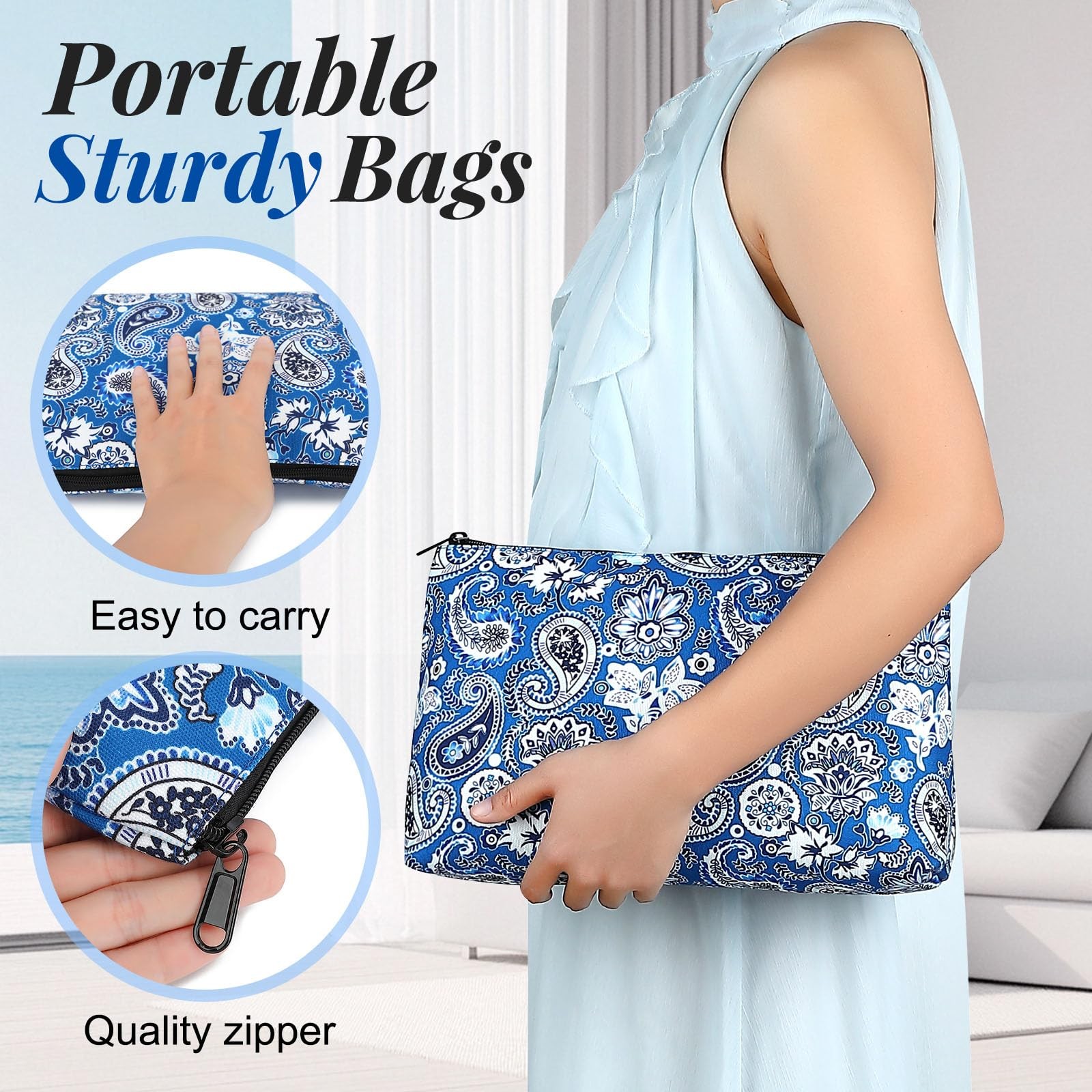 Mahjong Tiles Storage Bag, 1.2 Inch Standard Tiles, Blue Printed