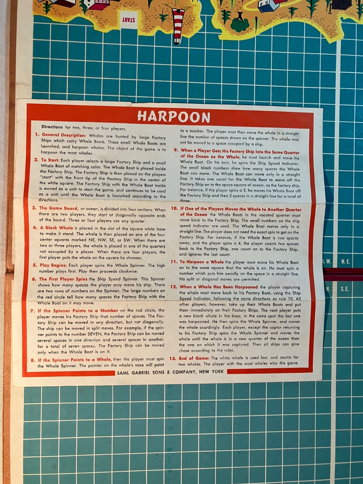 Vintage 1955 Gabriel Harpoon Board Game Complete Rare