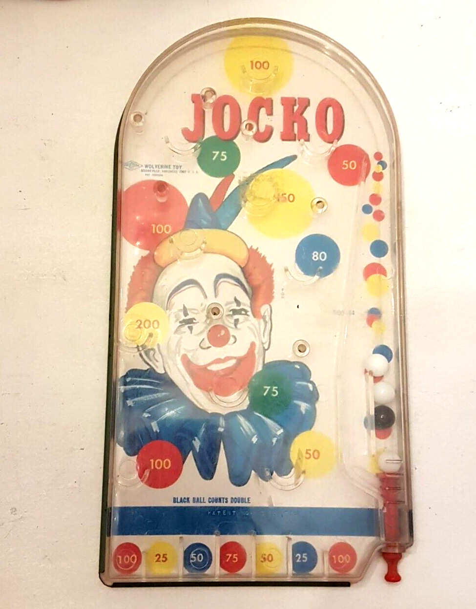 Jocko the Clown Pin Ball Game VTG Wolverine Toy USA Metal Spring Action Plunger