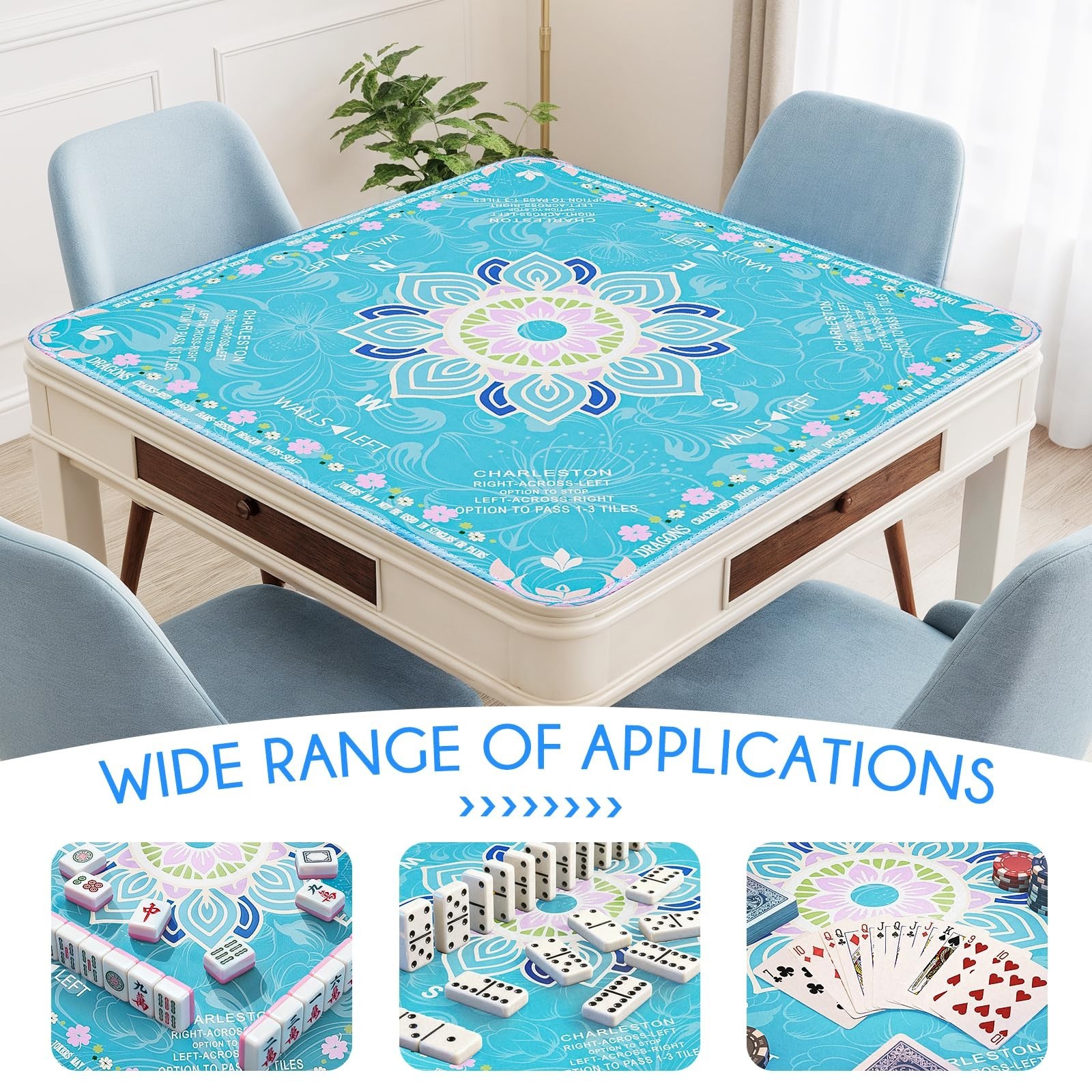Mahjong Mat for Table 32.4”x32.4”, Rolled Shipping, No Creases Mah Jongg Ma…