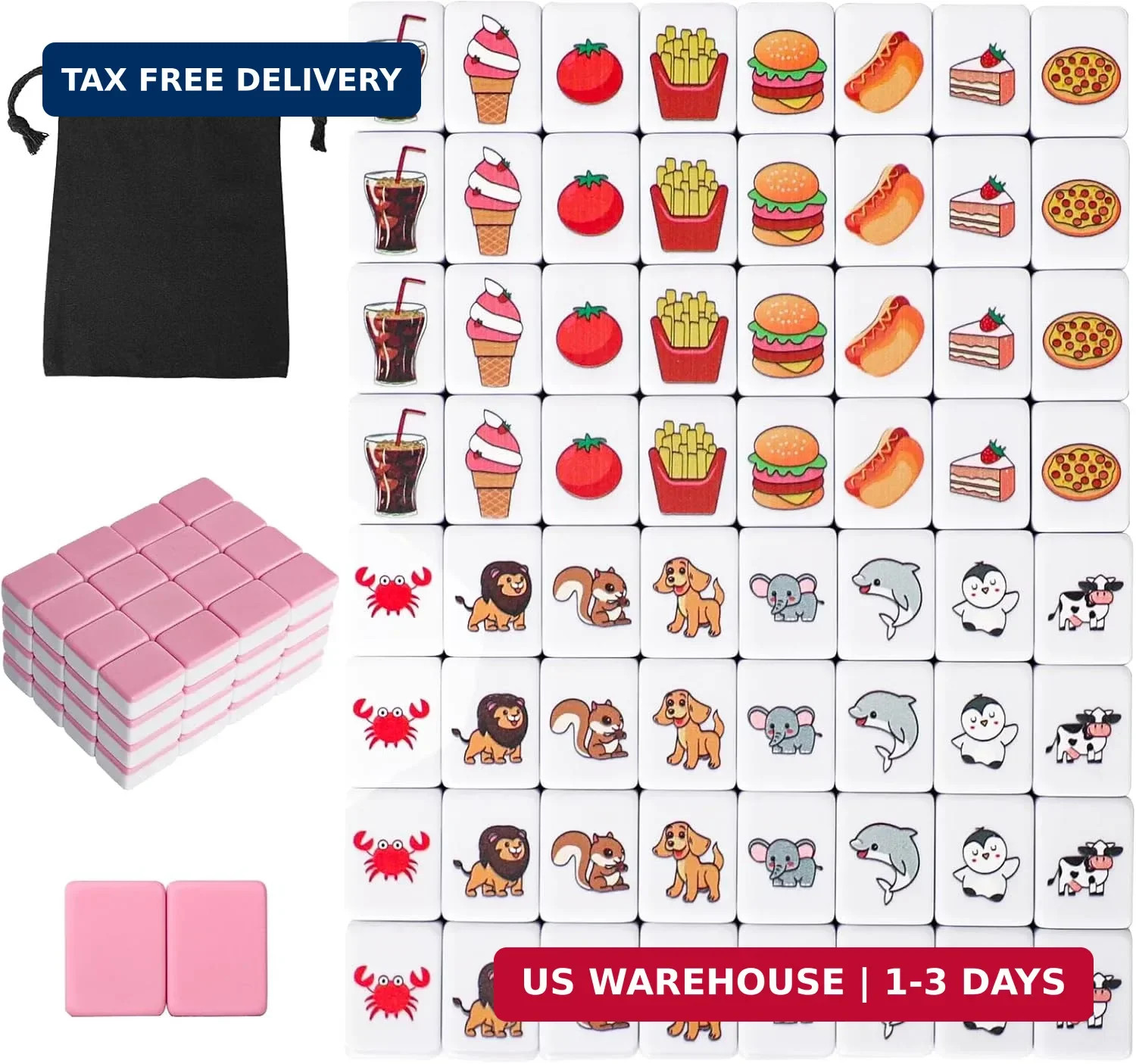 2 Players Mahjong Block Set for Adult, Mahjong Tile Game with 66 Premium Pink Ti