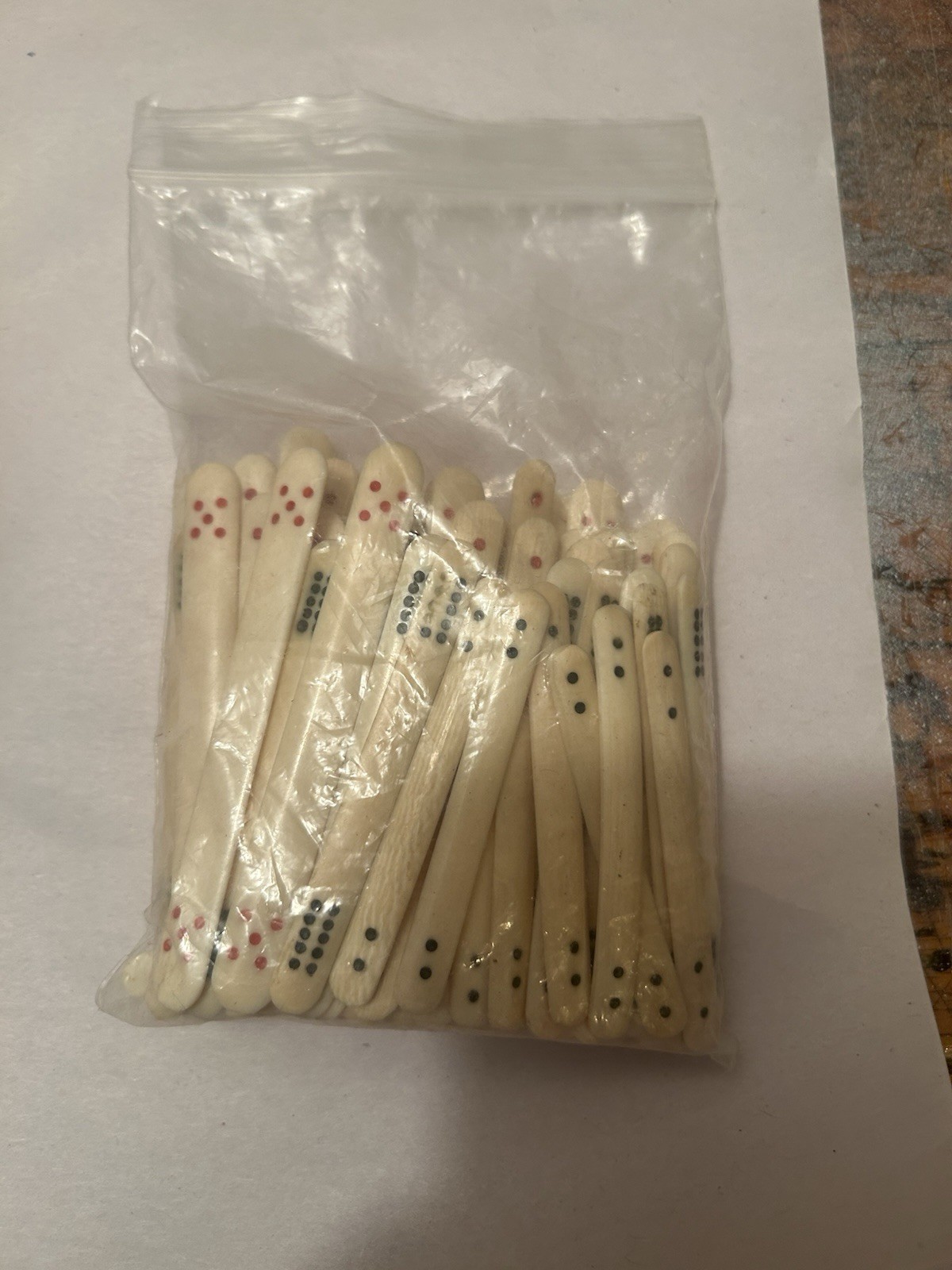 Vintage Bone and Bamboo Mahjong Tiles And Bag of Counting Sticks