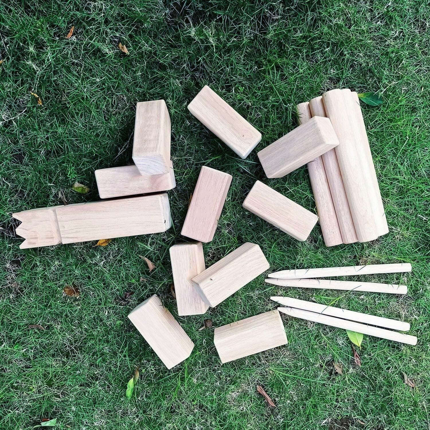 Kubb Game Set Rubberwood Viking Toss with Bag Outdoor Family Fun