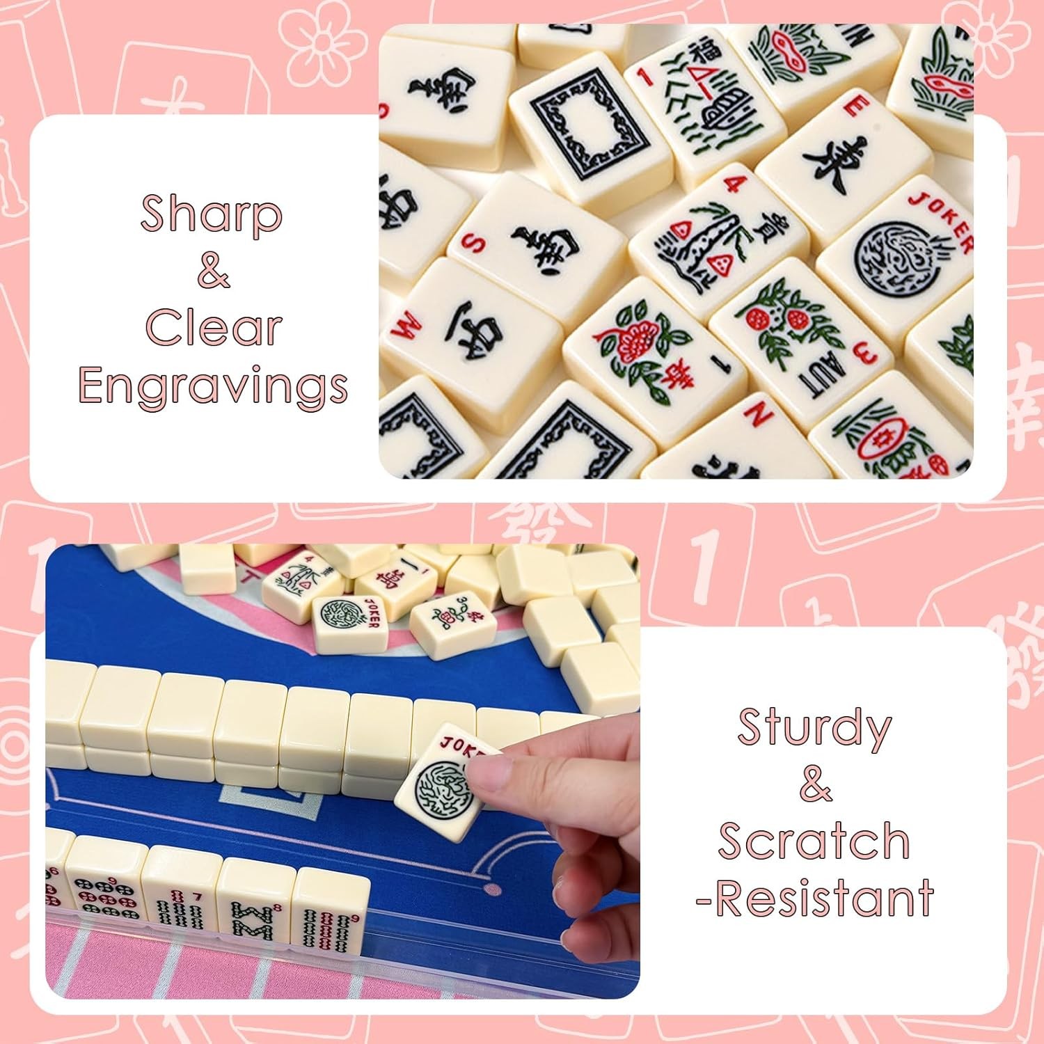 American Mahjong Tiles Set, 166 White Tiles Game with Noise Reducing Mahjong Mat