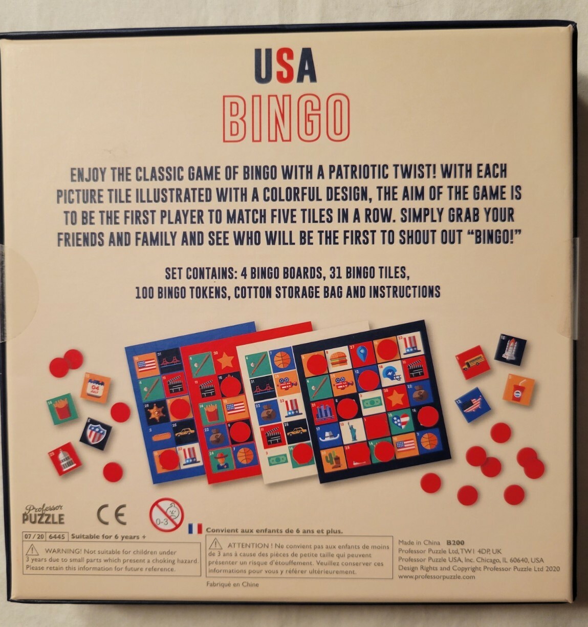 USA Bingo Game Patriotic Toy Family Fun FREE SHIPPING Ages 6+