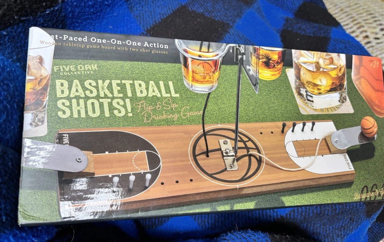 Five Oak Collective Basketball Shots Wooden Game Board With Two Shot Glasses