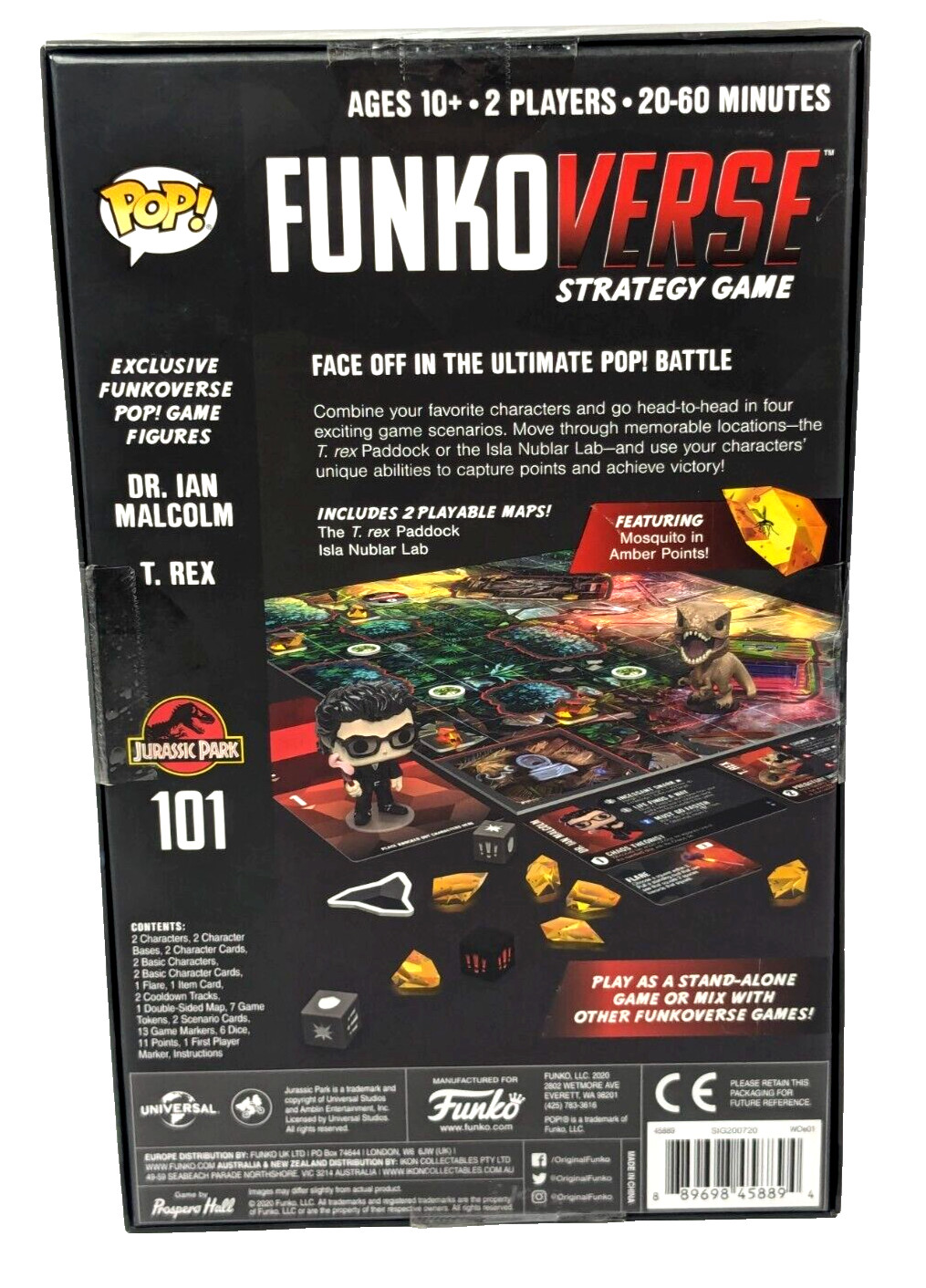 Funko Pop Jurassic Park Funkoverse Strategy Game w/ Malcolm & T-Rex Mini-Pops