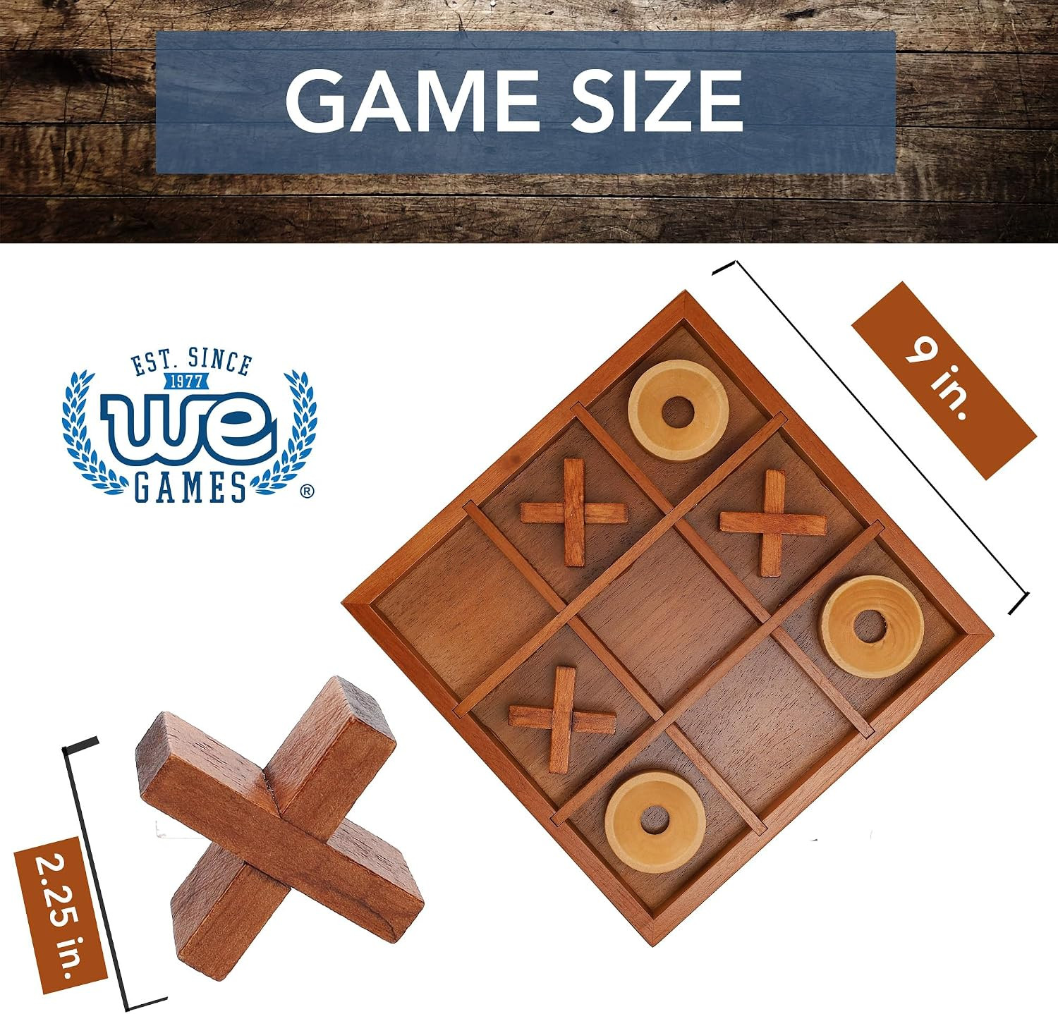 Tic Tac Toe Wooden Game, 10 Piece Premium Tic Tac Toe Tabletop Game, S