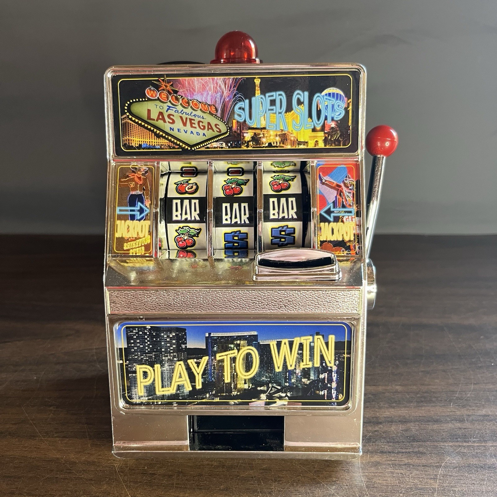 Mini Slot Machine Las Vegas With Winning Light And Sound Coin Bank New Open Box