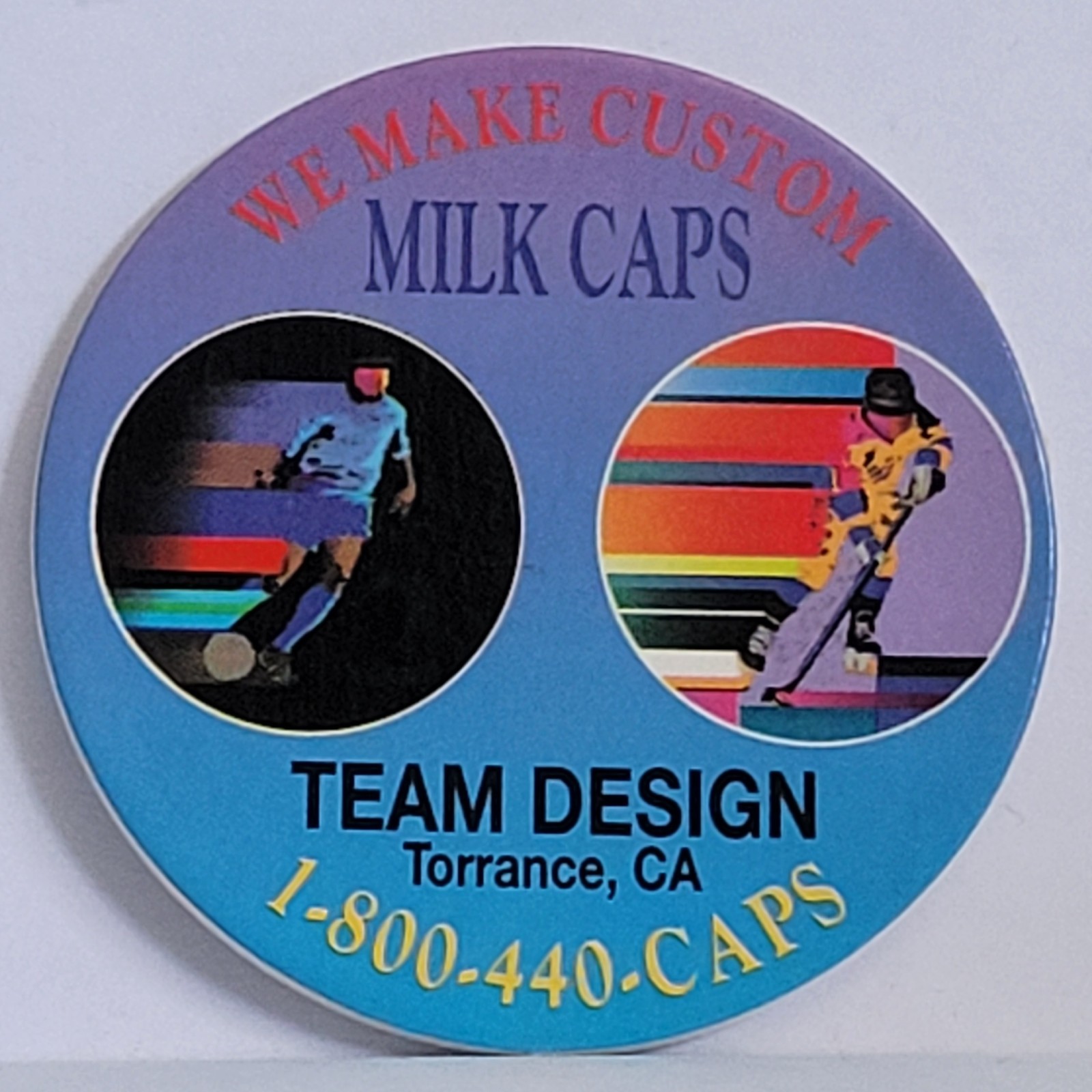 Vintage Pog * Team Design Torrance CA Custom Milk Caps * Bin180