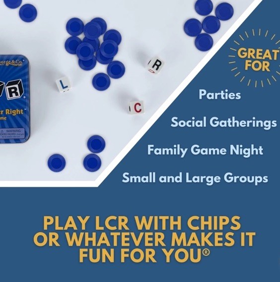 LCR® Left Center Right™ Dice Game – Blue Tin