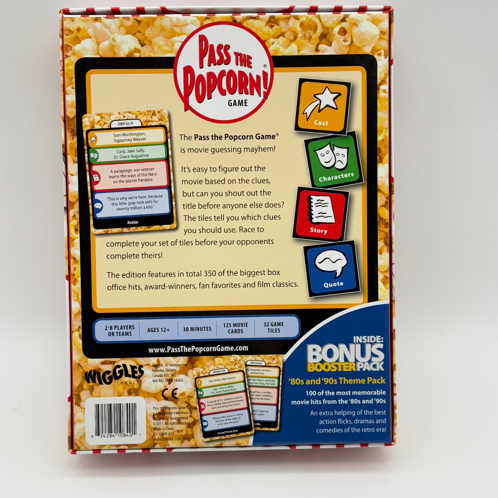 Pass the Popcorn COMPLETE Wiggles 3D 2011 Party Game Movie Trivia 80s 90s Bonus