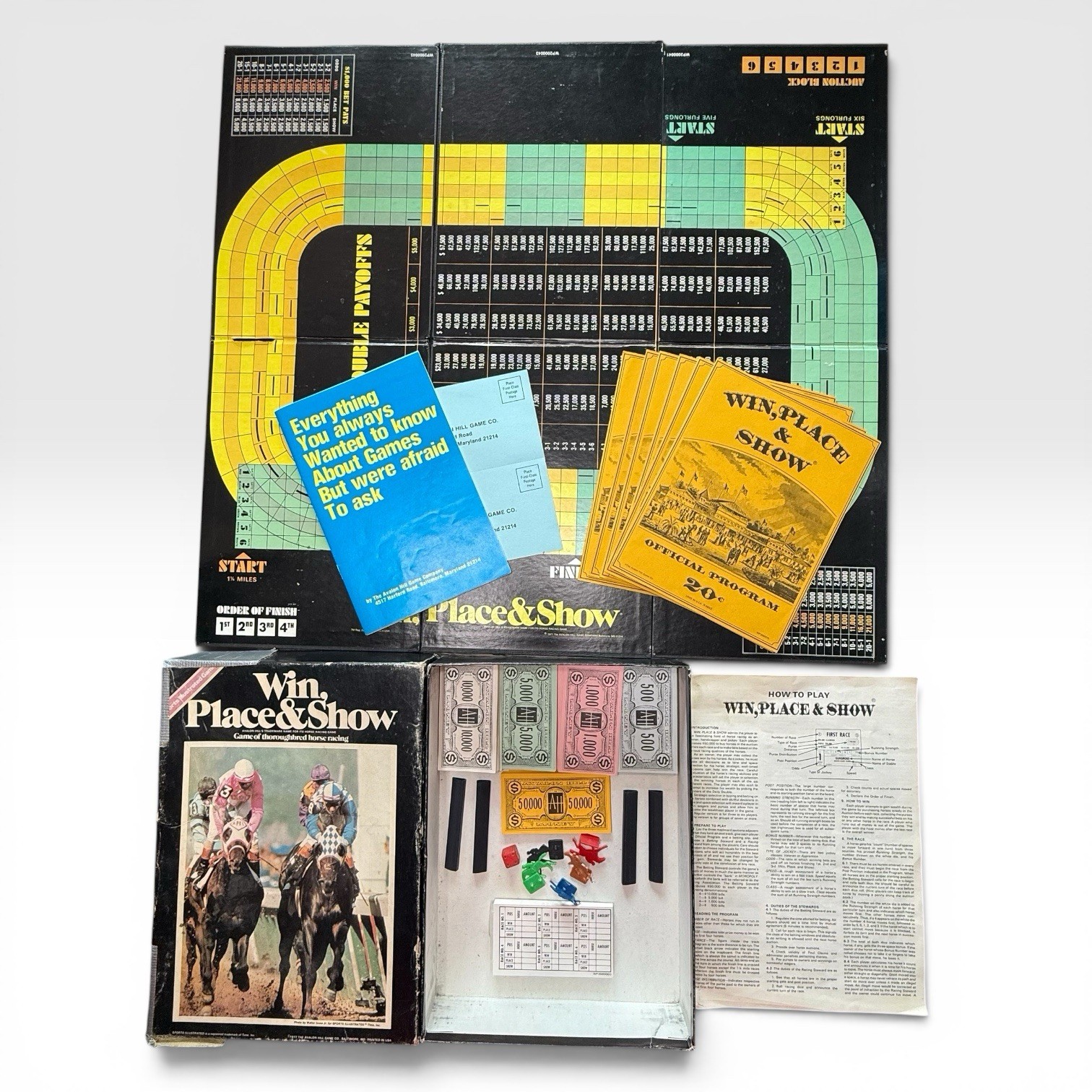 Avalon Hill Board Games Win, Place & Show Thoroughbred Horse Racing & Aquire 70s