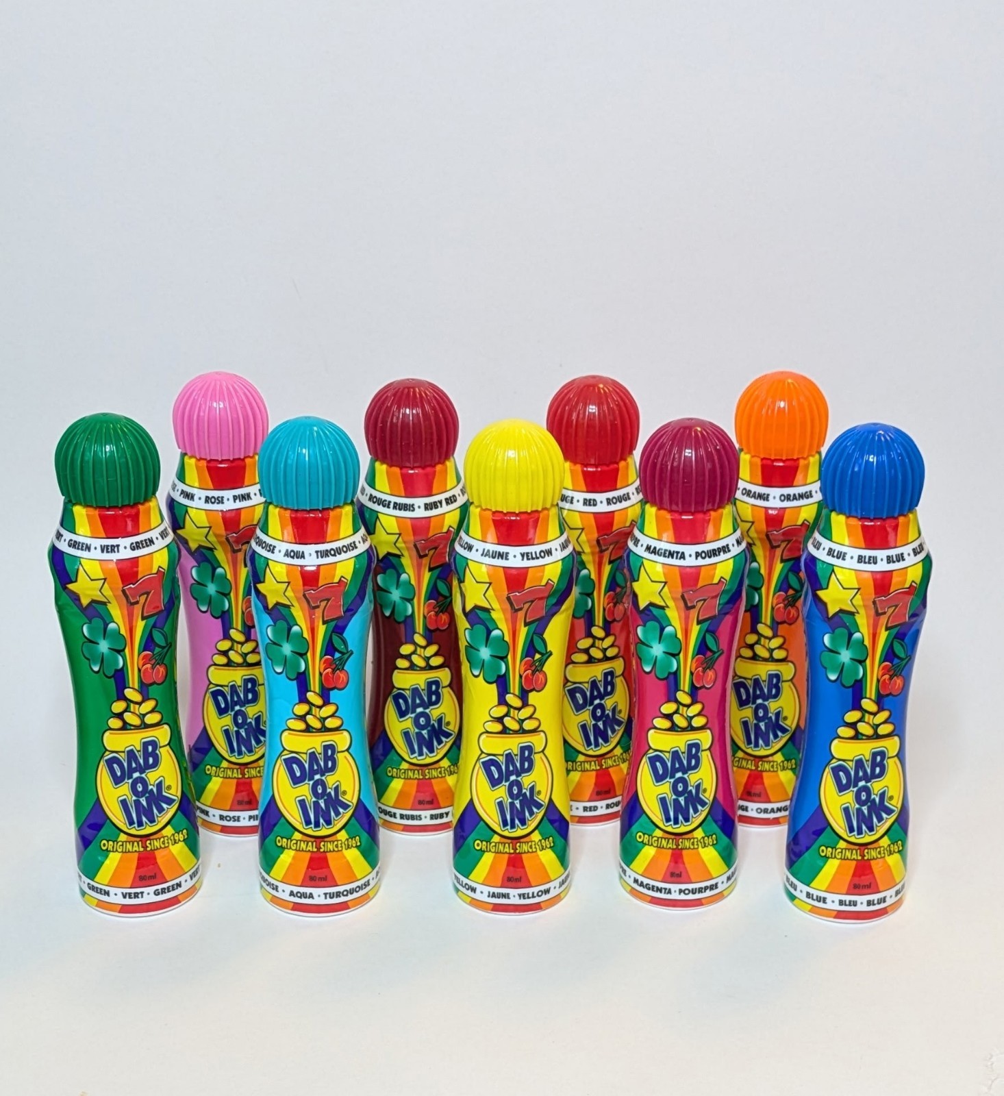 Dab-O-Ink 3 Ounce Bingo Markers Set of 9 Daubers Yellow, Orange,Blue, Red & Pink