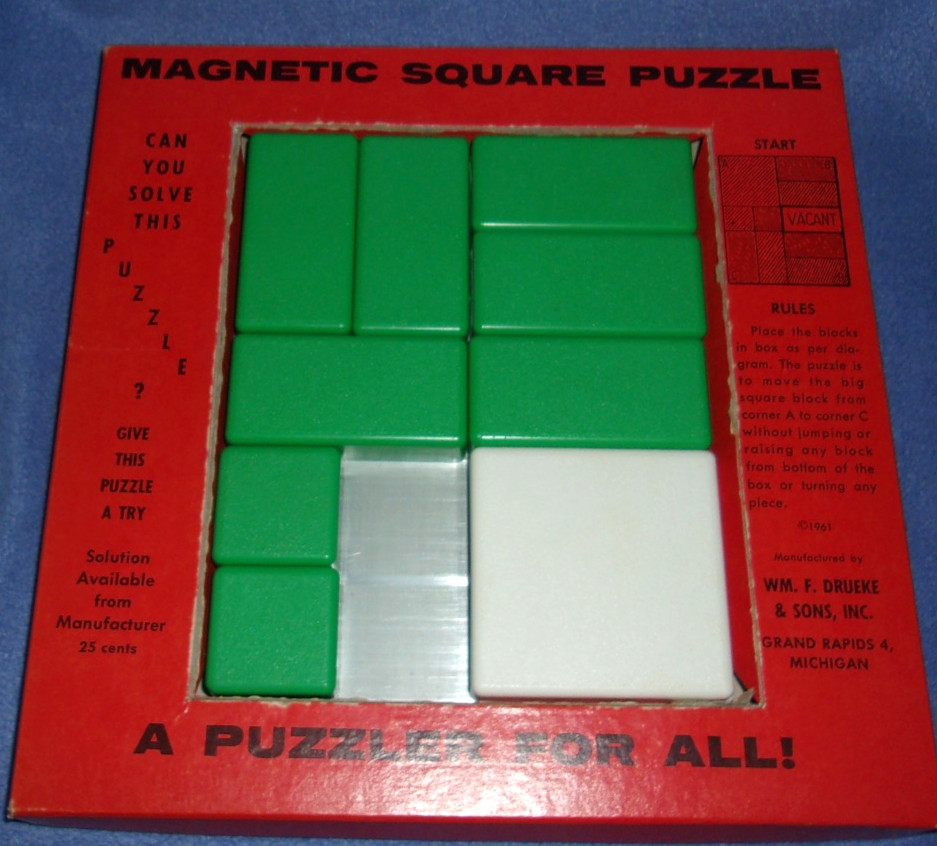 VINTAGE WM. F. DRUEKE & SONS MAGNETIC SQUARE BRAIN TEASE PUZZLE – 1961
