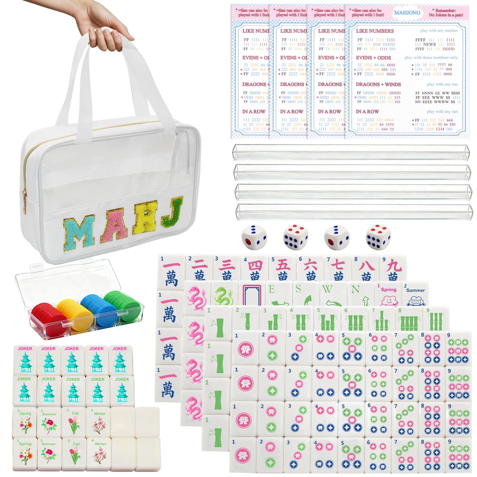 American Mahjong Tile Set, 1.2 x 0.9 x 0.6 inches, Pink