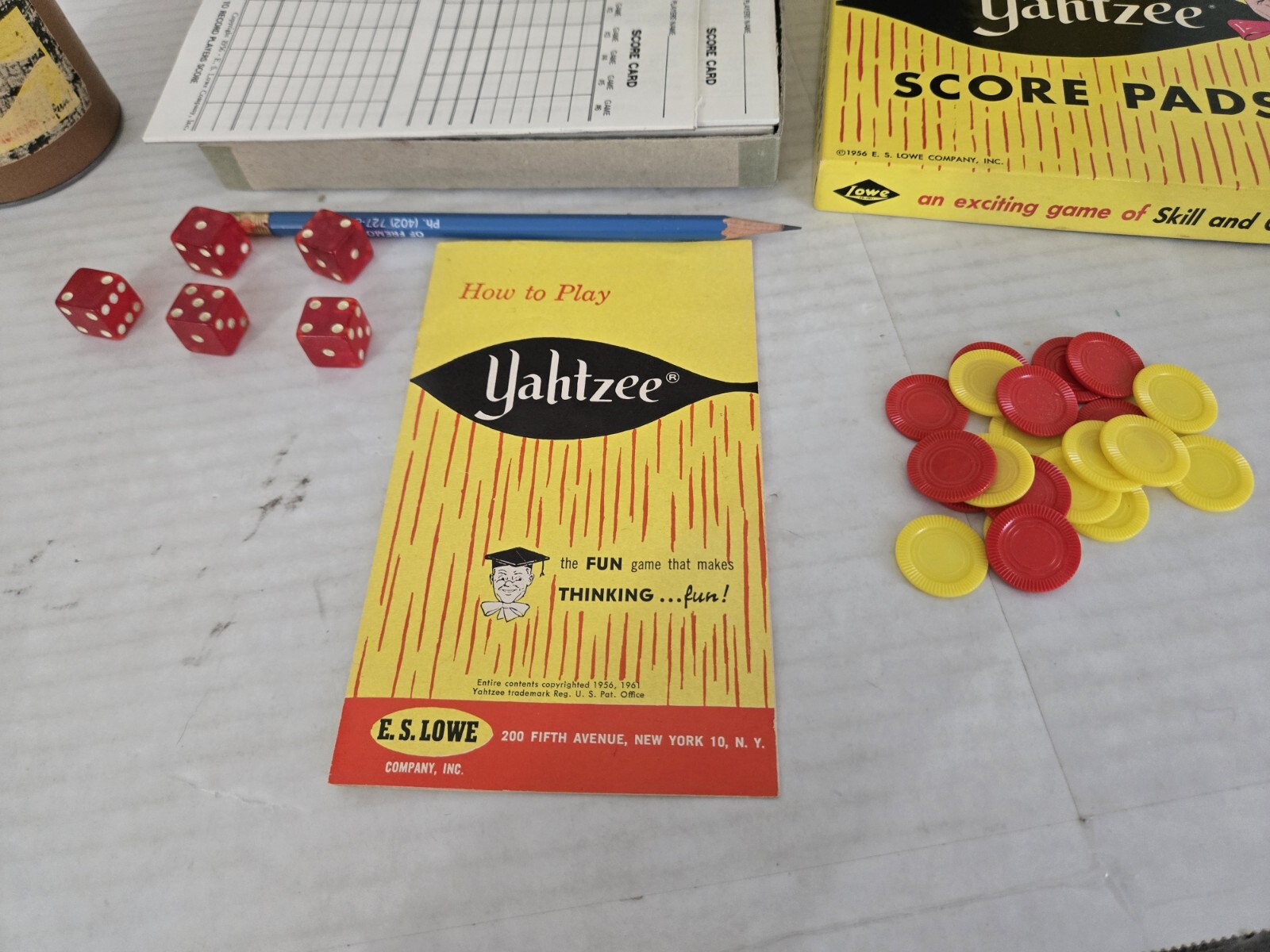 Original 1961 Yahtzee Game with Score Cards Dice Chips & Instructions FREE SHIP