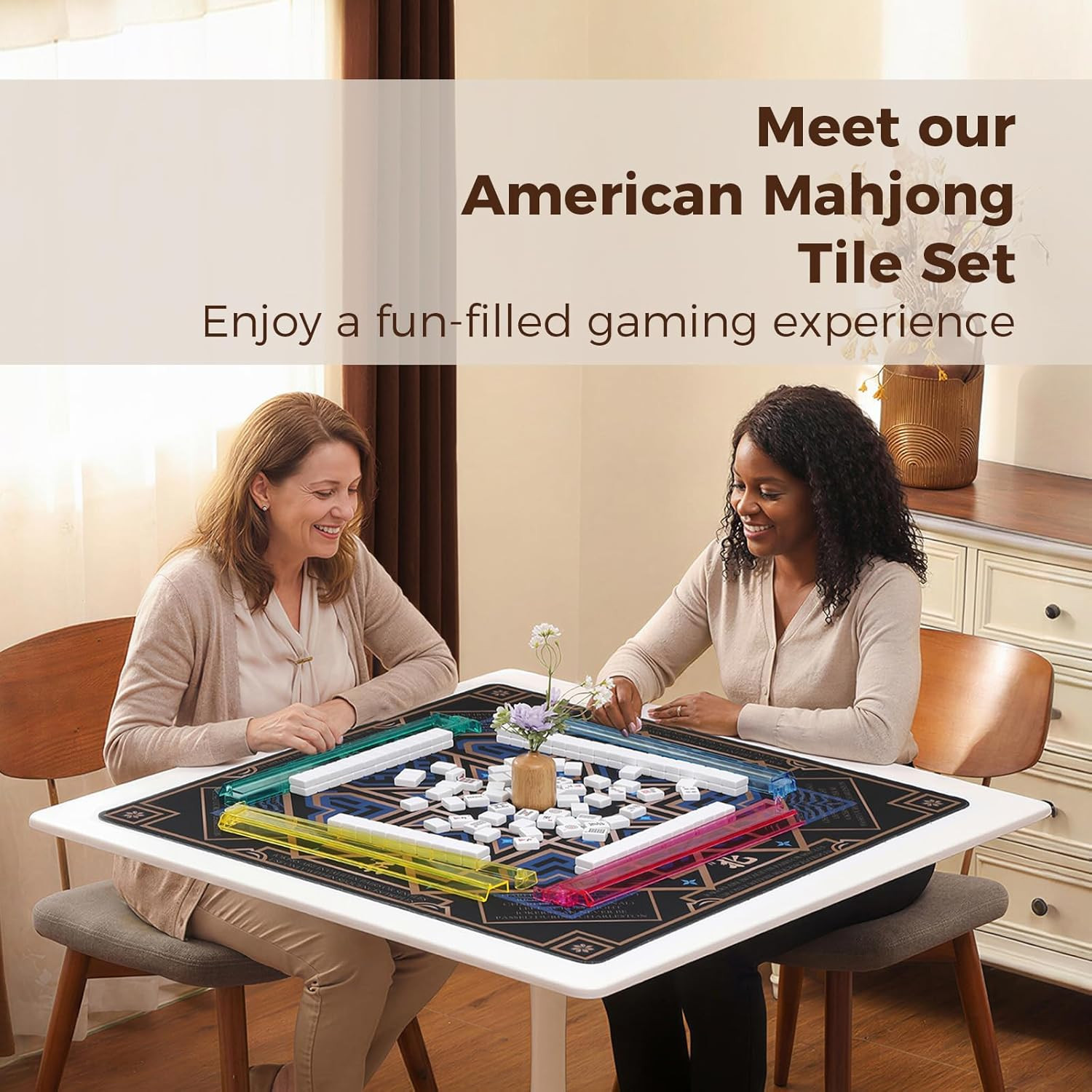 American Mahjong Tile Set with Navy Printed Carrying Bag, 166 Premium White Tile