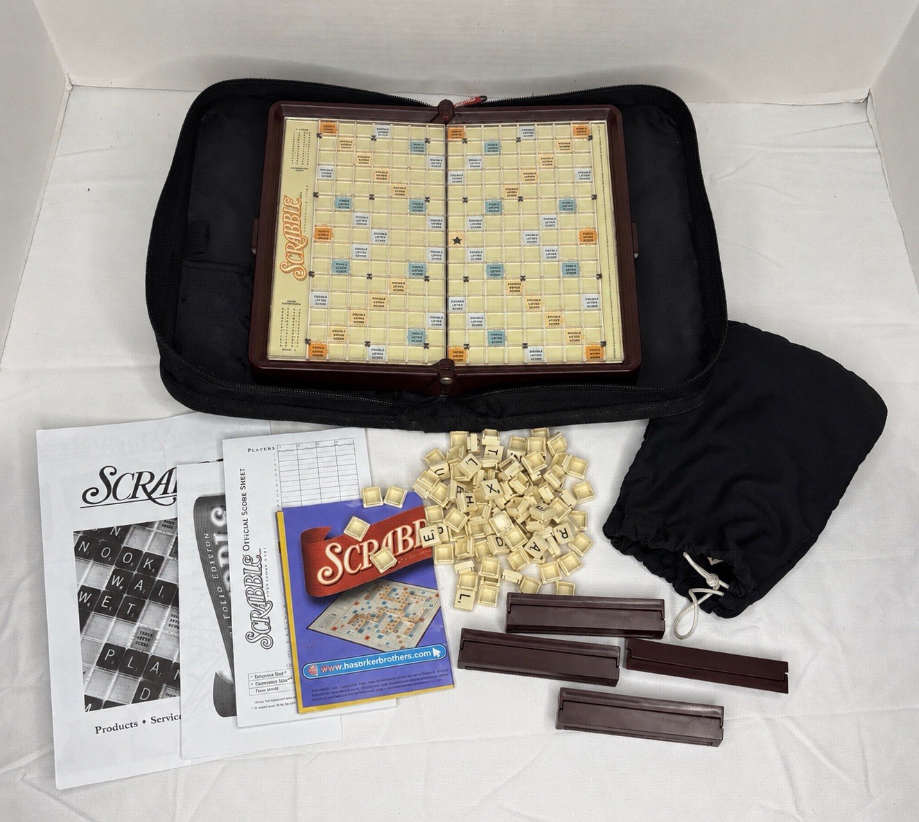 VTG Hasbro Scrabble Game Folio Edition 2001 Zippered Travel Crossword Board Game