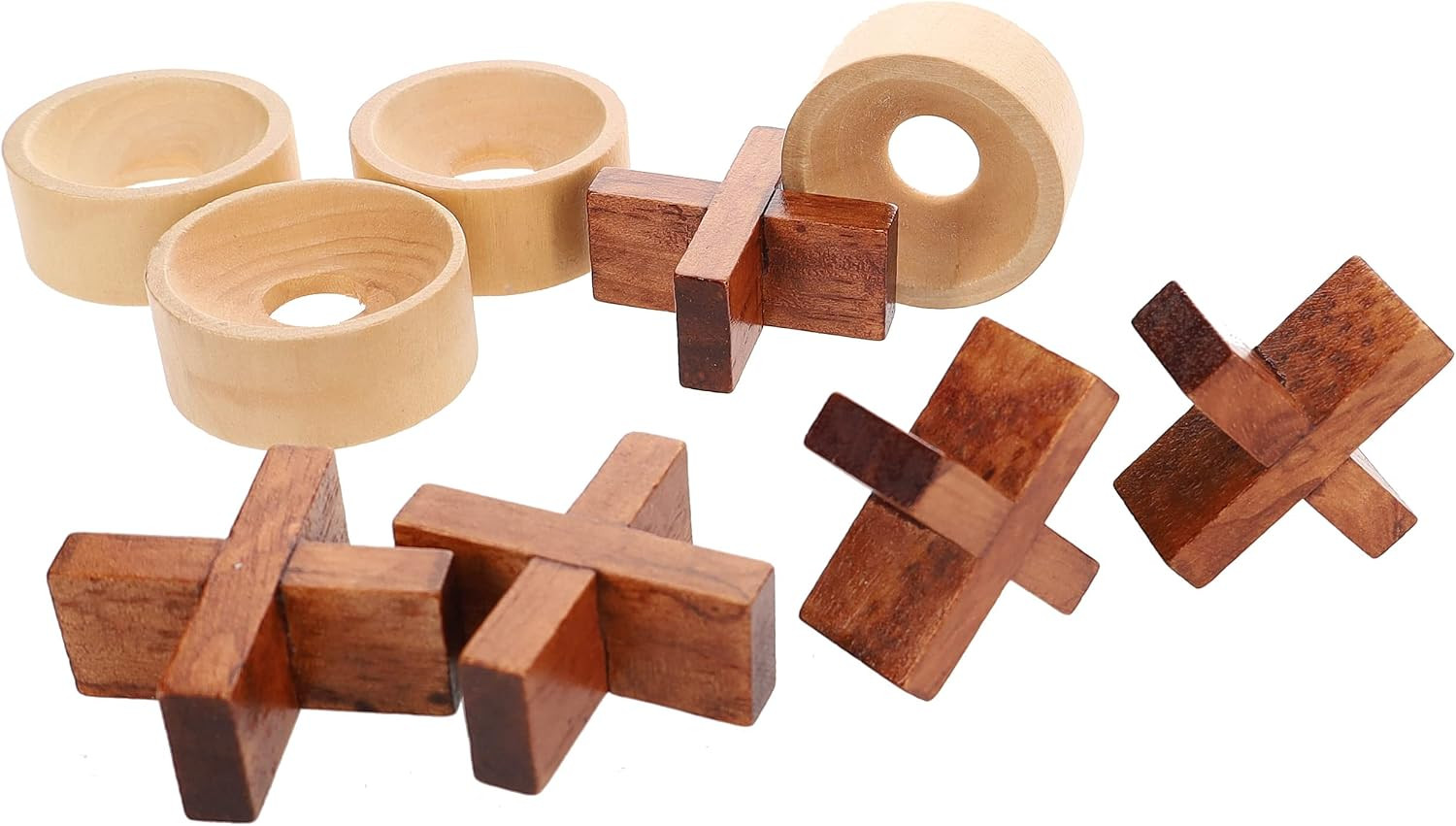 Tic Tac Toe Wooden Game, 10 Piece Premium Tic Tac Toe Tabletop Game, S